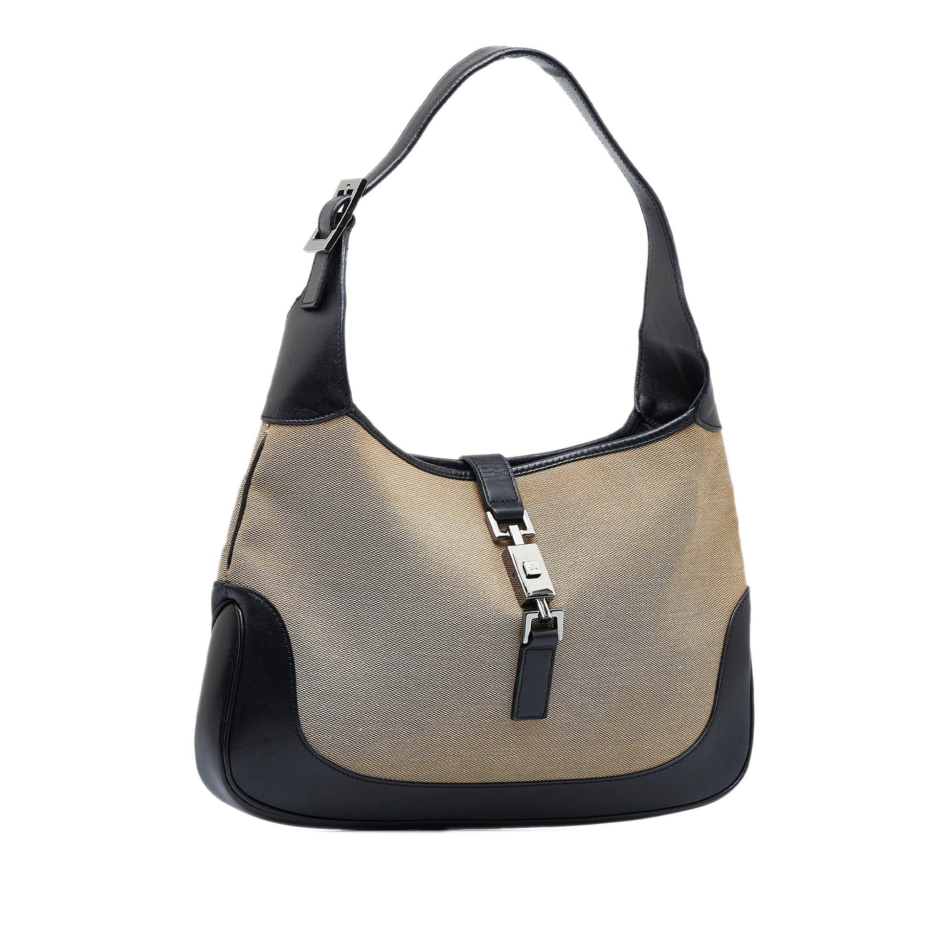 Gucci Jackie SHG-IuKGlv Canvas Calf Black Brown Shoulder Bag
