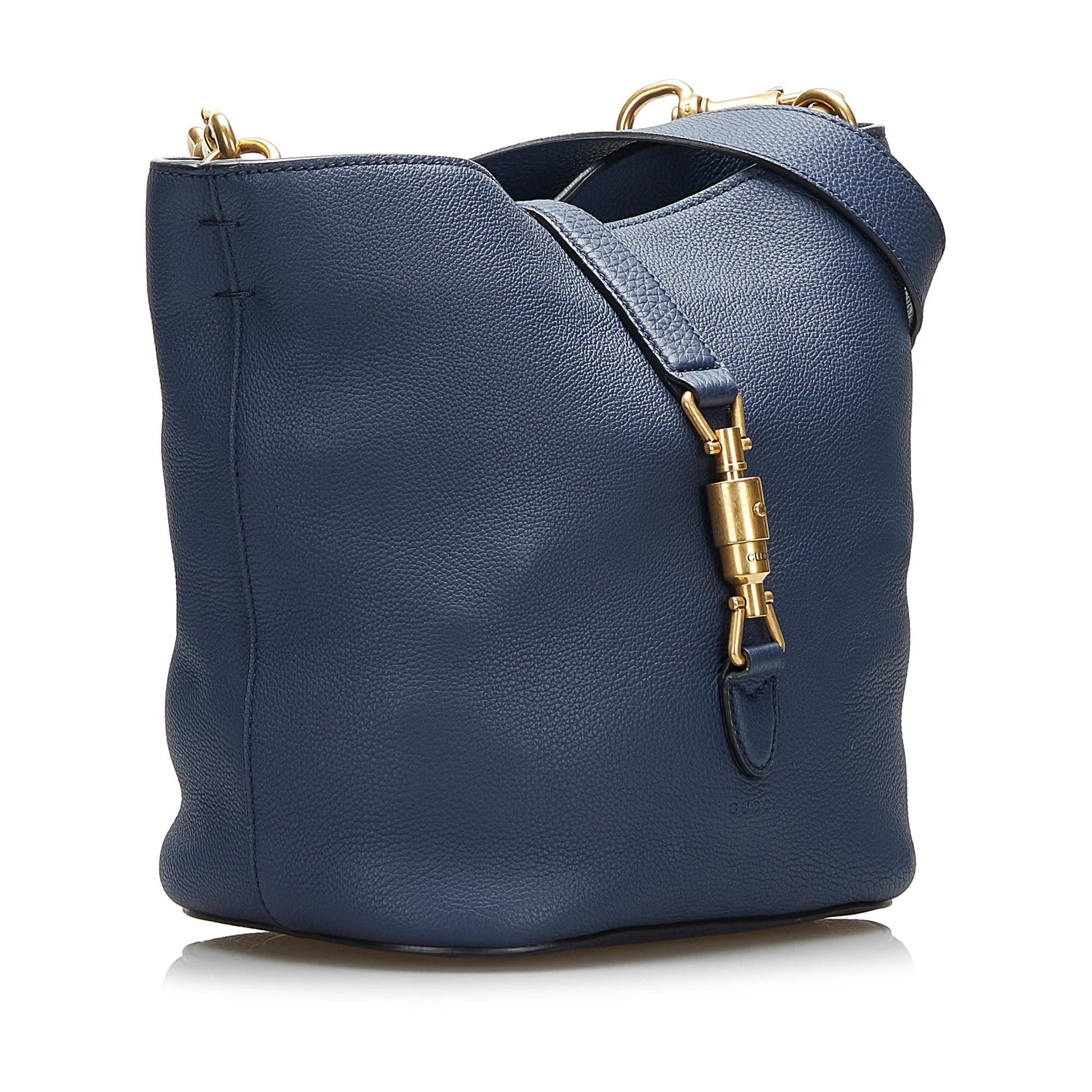 Gucci Jackie Soft SHG-E0BkKY Calf Blue Bucket Shoulder Bag