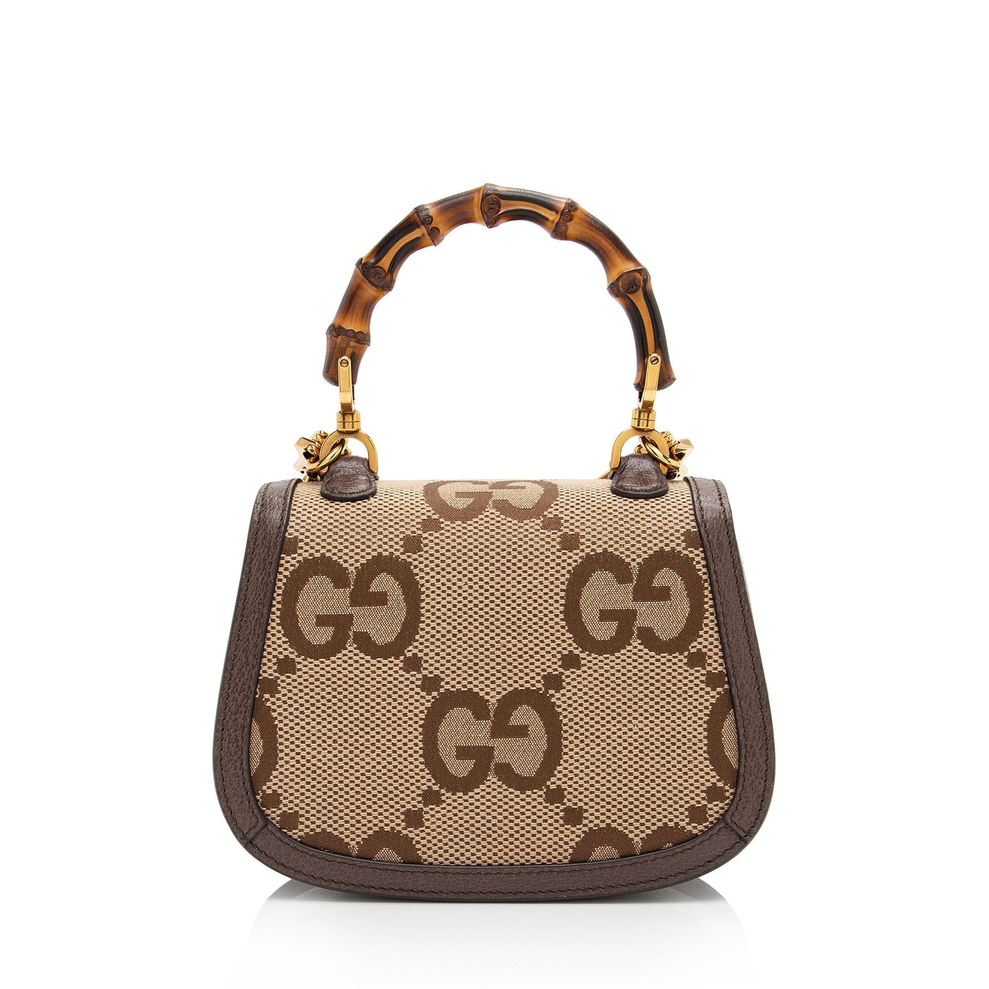 Gucci Jumbo GG Bamboo Top Handle Leather Canvas Nylon Brown Satchel Bag Shf Gbad9H