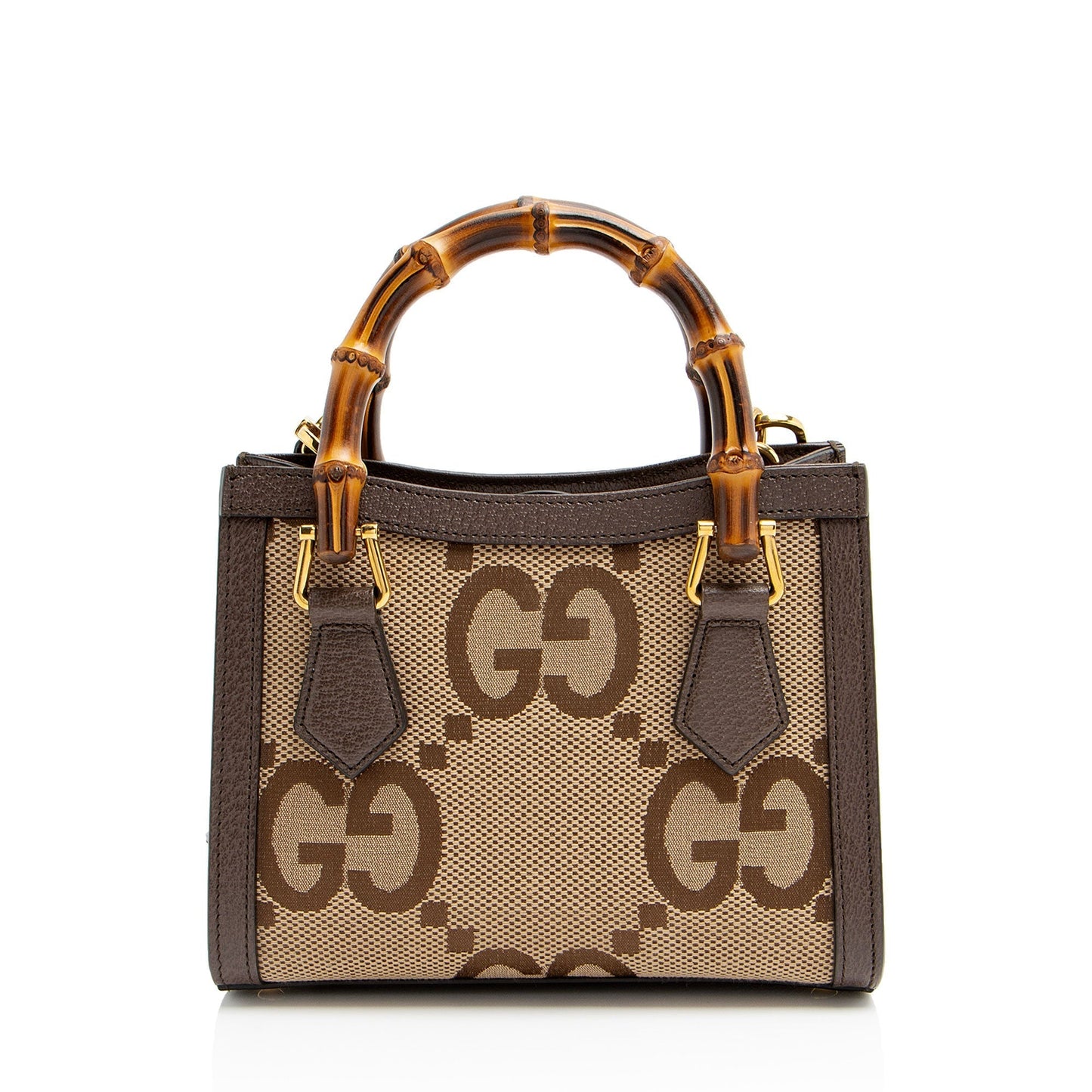 Gucci Jumbo GG Bamboo Diana Leather Canvas Brown Mini Tote Bag