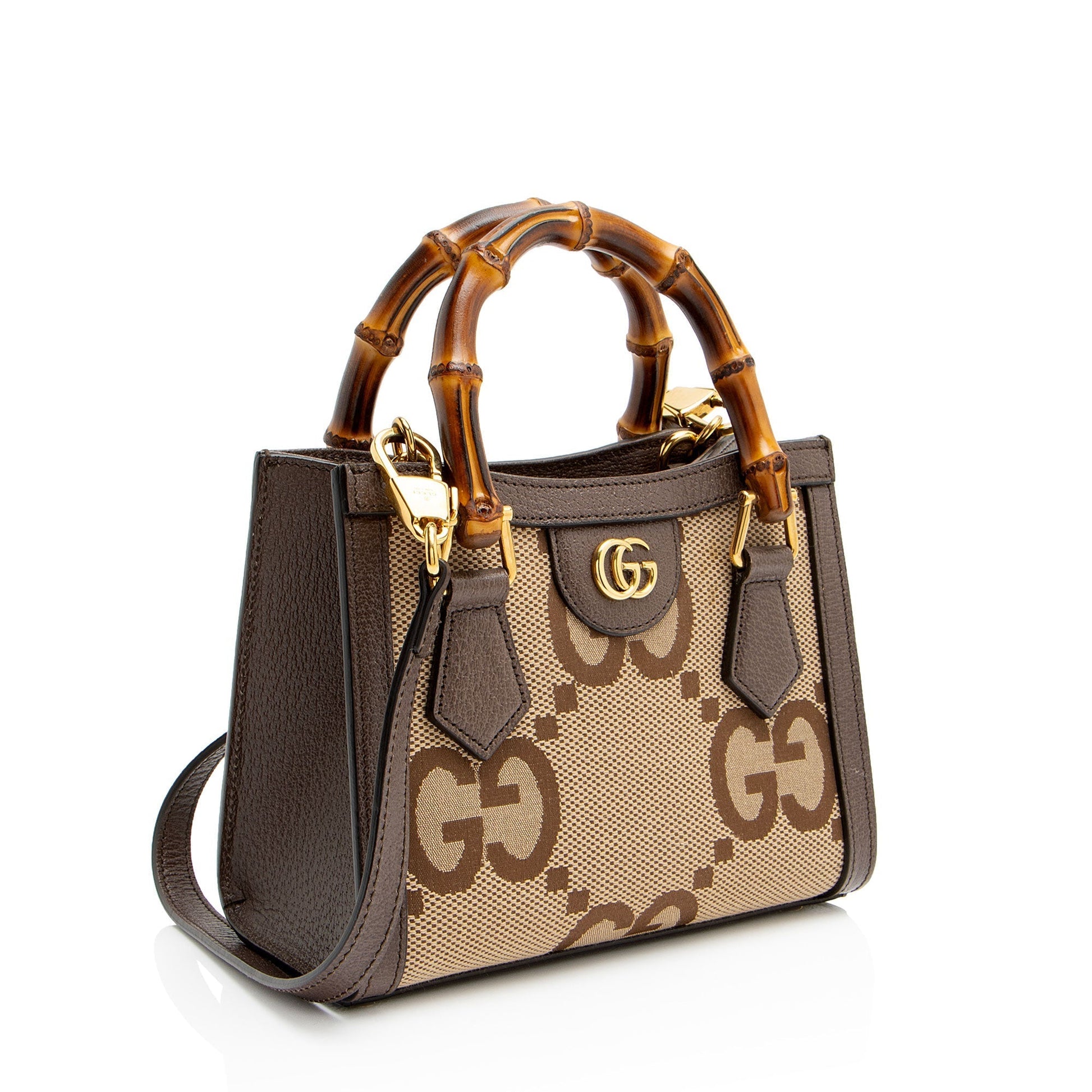 Gucci Jumbo GG Bamboo Diana Leather Canvas Brown Mini Tote Bag