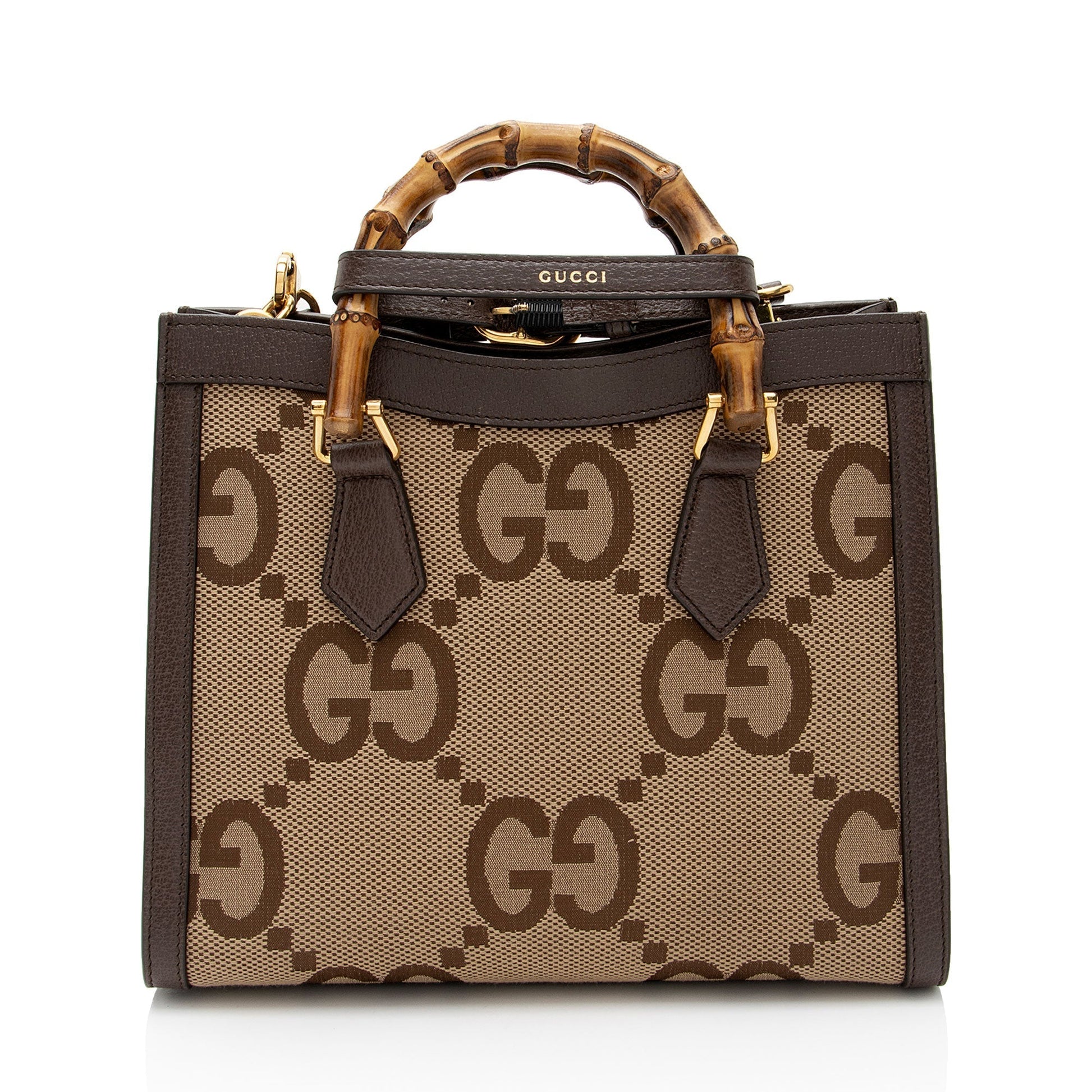 Gucci Jumbo GG Diana SHF-QZ5y2s Leather Canvas Brown Beige Tote Bag