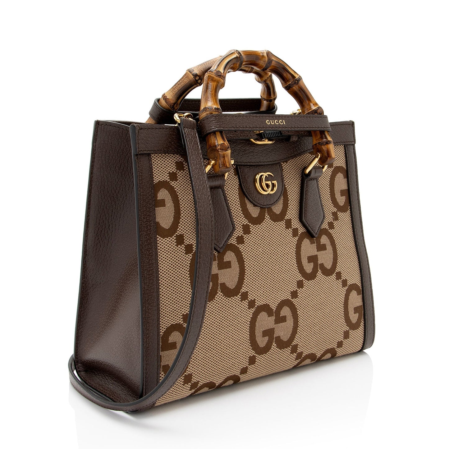 Gucci Jumbo GG Diana SHF-QZ5y2s Leather Canvas Brown Beige Tote Bag