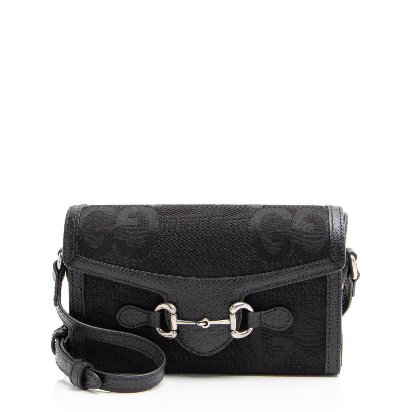 Gucci Jumbo GG Horsebit Leather Canvas Black Mini Crossbody Bag