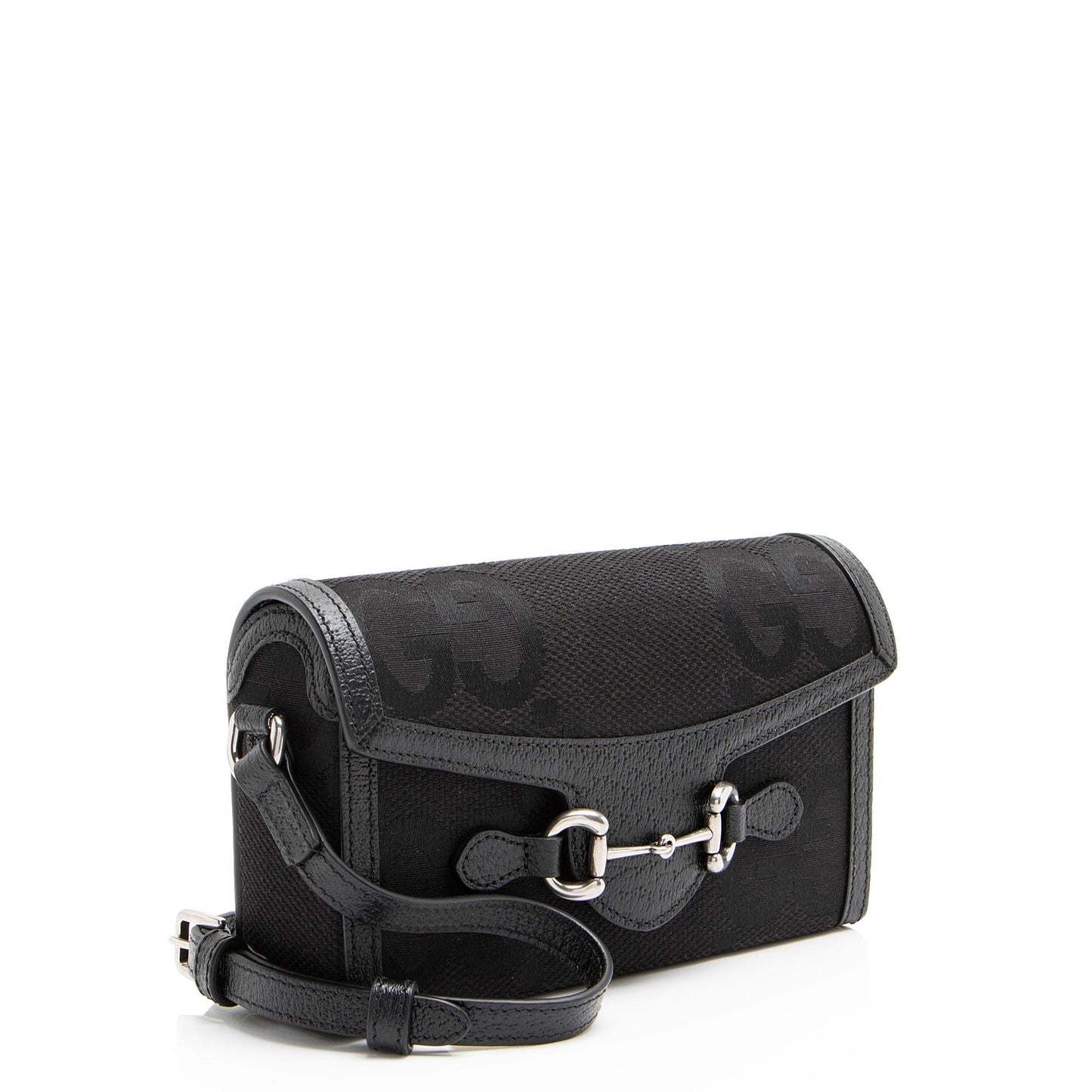 Gucci Jumbo GG Horsebit Leather Canvas Black Mini Crossbody Bag