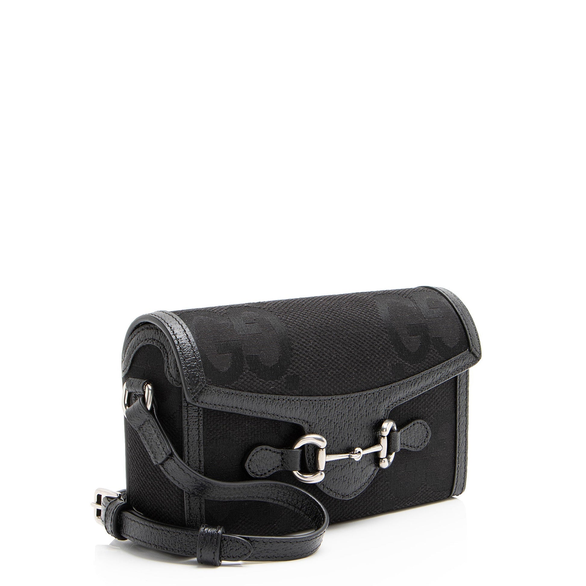 Gucci Jumbo GG Horsebit Leather Canvas Black Mini Crossbody Bag