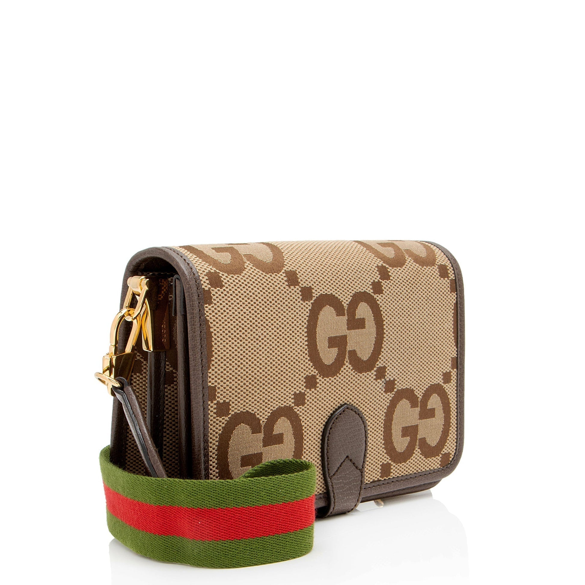 Gucci Jumbo GG Messenger Leather Canvas Nylon Brown Shoulder Bag Mini Messenger