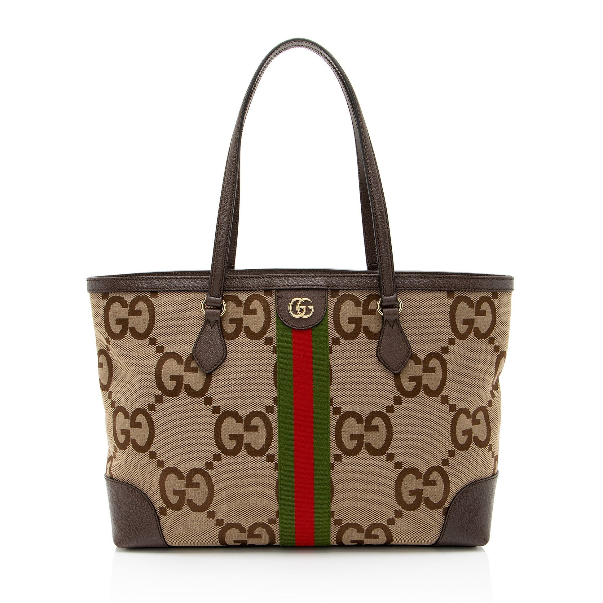 Gucci Jumbo GG Ophidia SHF-nLNam4 Leather Canvas Nylon Brown Tote Bag