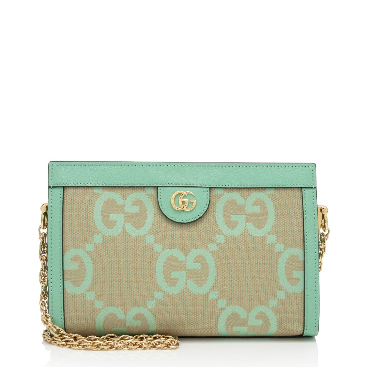Gucci Jumbo GG Ophidia Chain Leather Canvas Beige Green Shoulder Bag