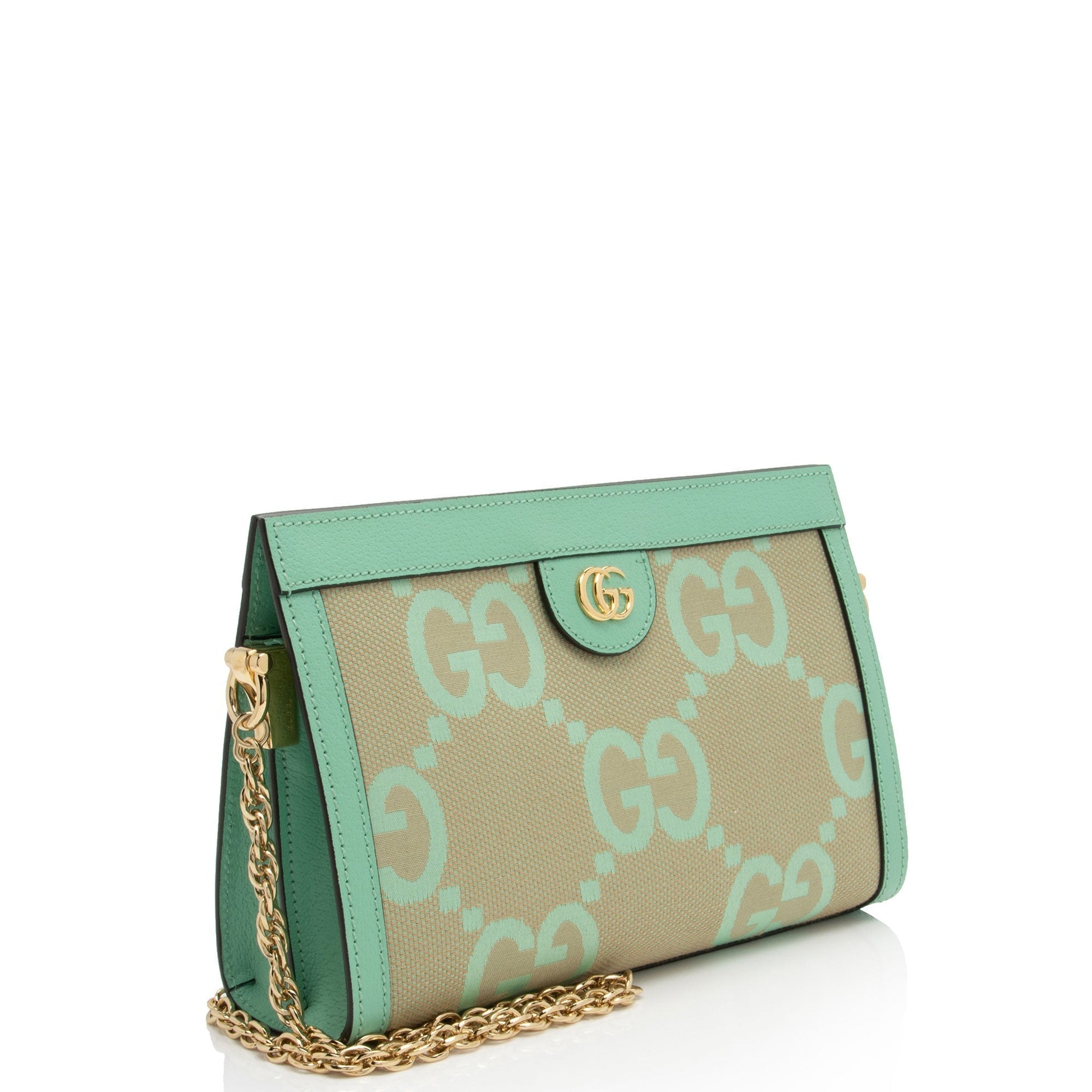 Gucci Jumbo GG Ophidia Chain Leather Canvas Beige Green Shoulder Bag