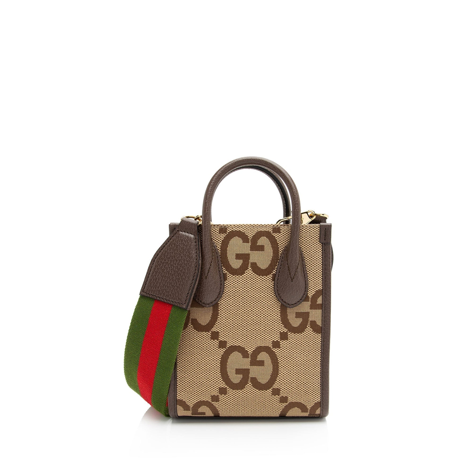 Gucci Jumbo GG Vertical SHF-WxnvE9 Leather Canvas Brown Mini Tote Bag