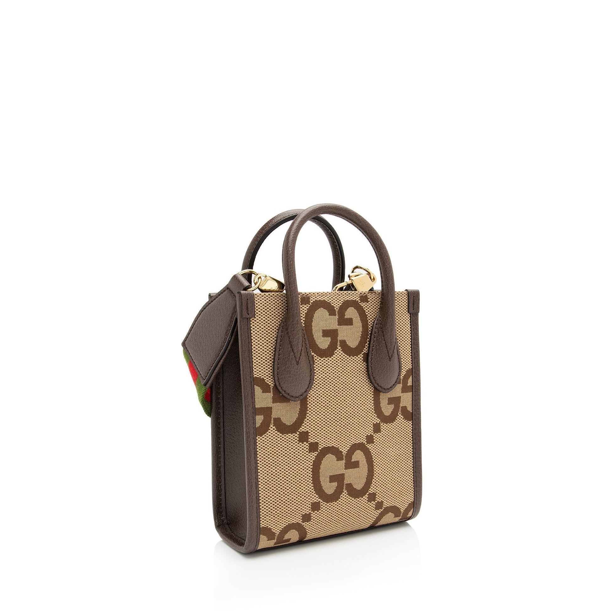 Gucci Jumbo GG Vertical SHF-WxnvE9 Leather Canvas Brown Mini Tote Bag