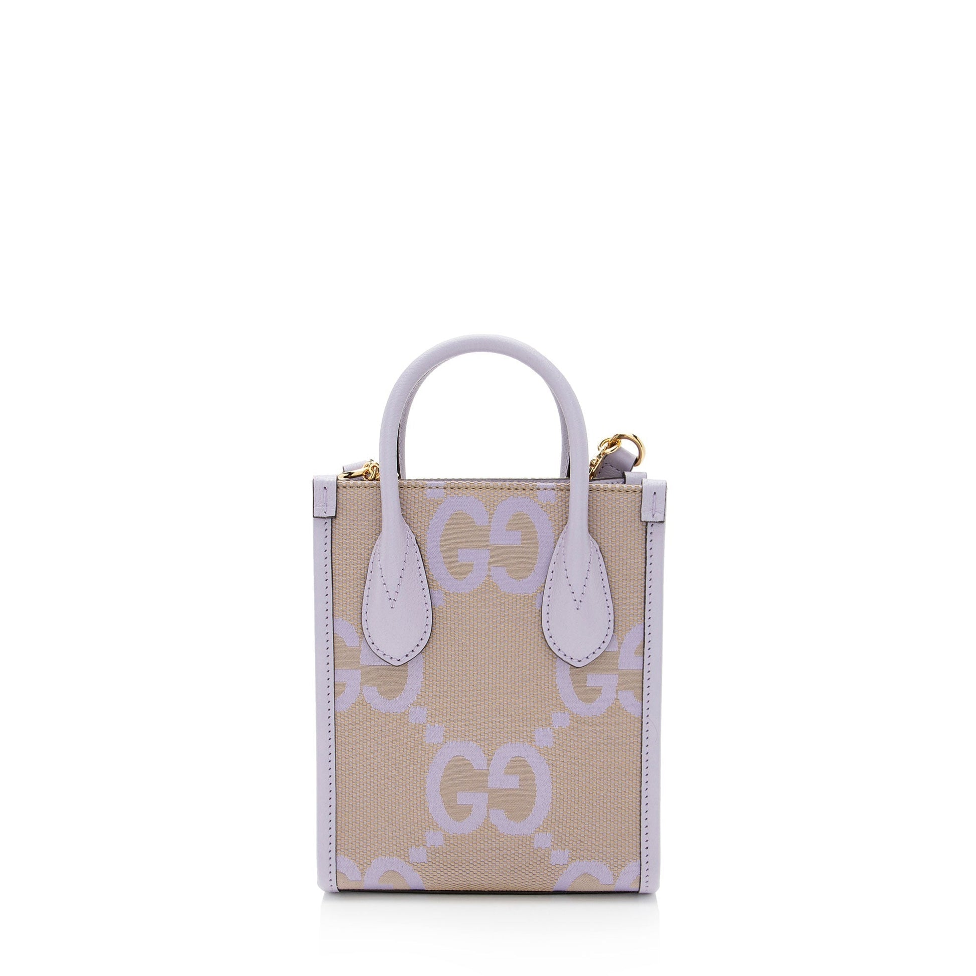 Gucci Jumbo GG Vertical Leather Canvas Brown Mini Tote Bag