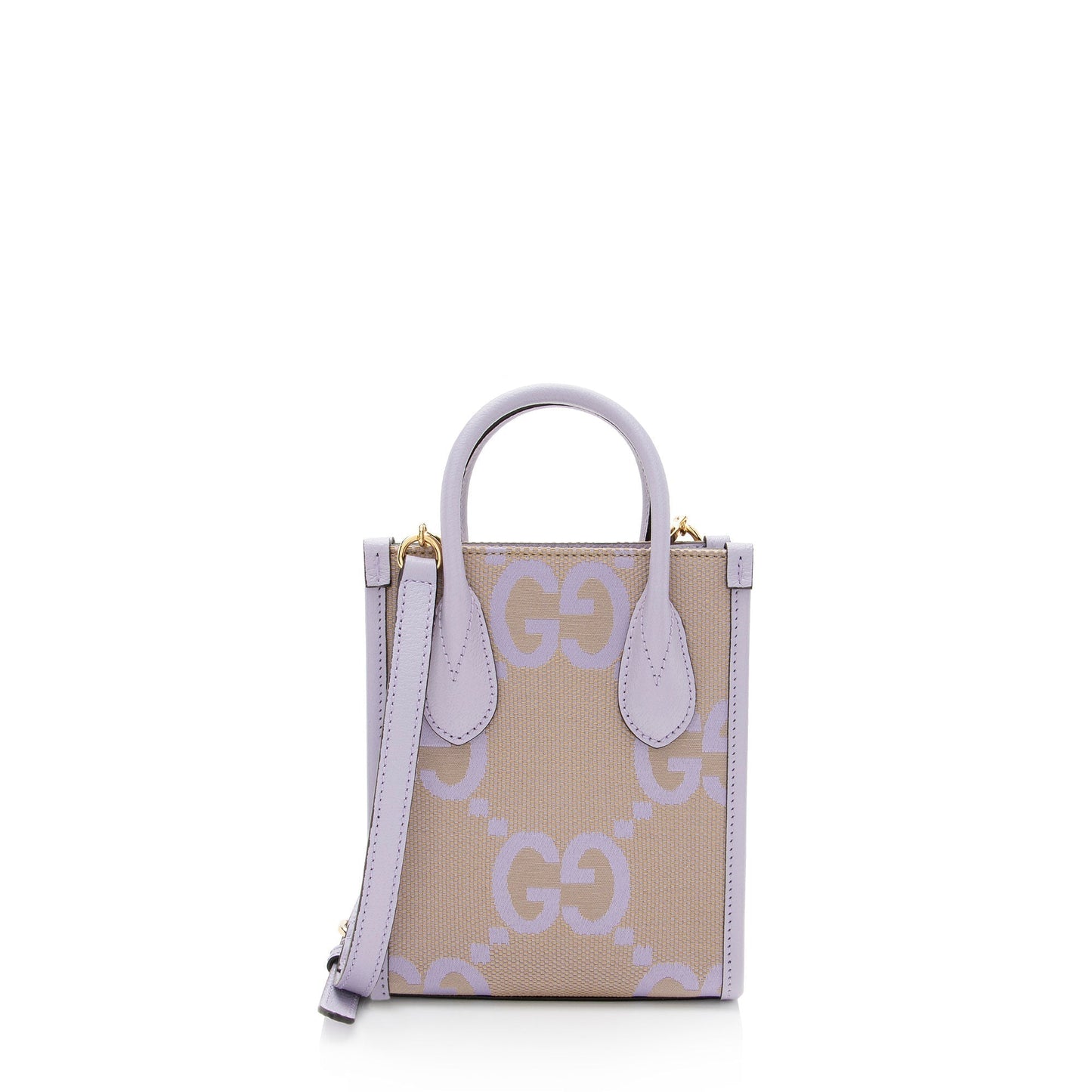 Gucci Jumbo GG Vertical Leather Canvas Brown Mini Tote Bag