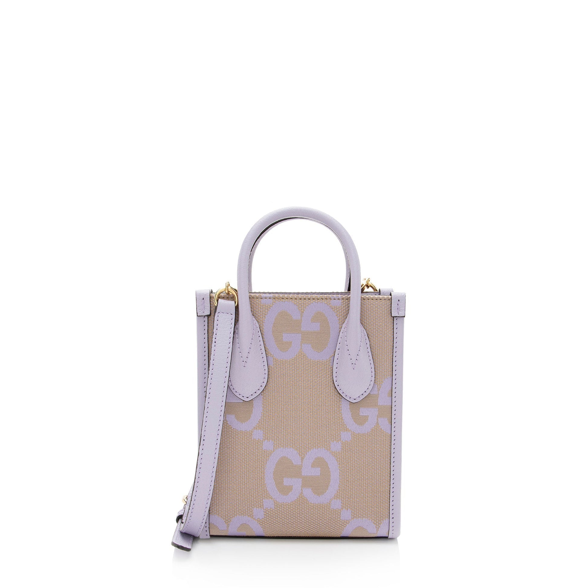 Gucci Jumbo GG Vertical Leather Canvas Brown Mini Tote Bag