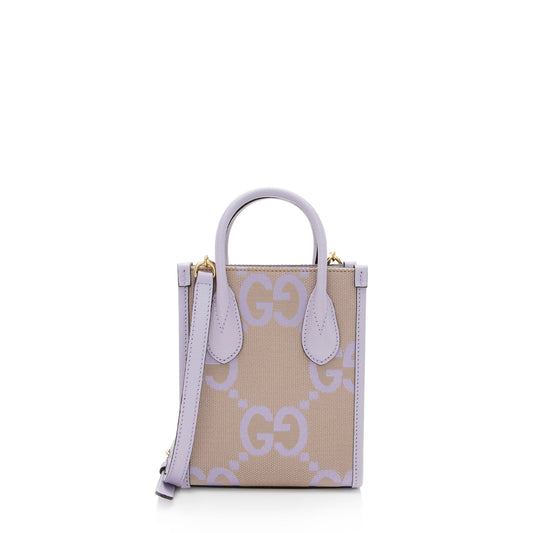 Gucci Jumbo GG Vertical Leather Canvas Brown Mini Tote Bag