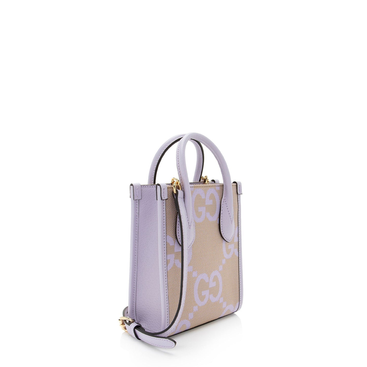 Gucci Jumbo GG Vertical Leather Canvas Brown Mini Tote Bag