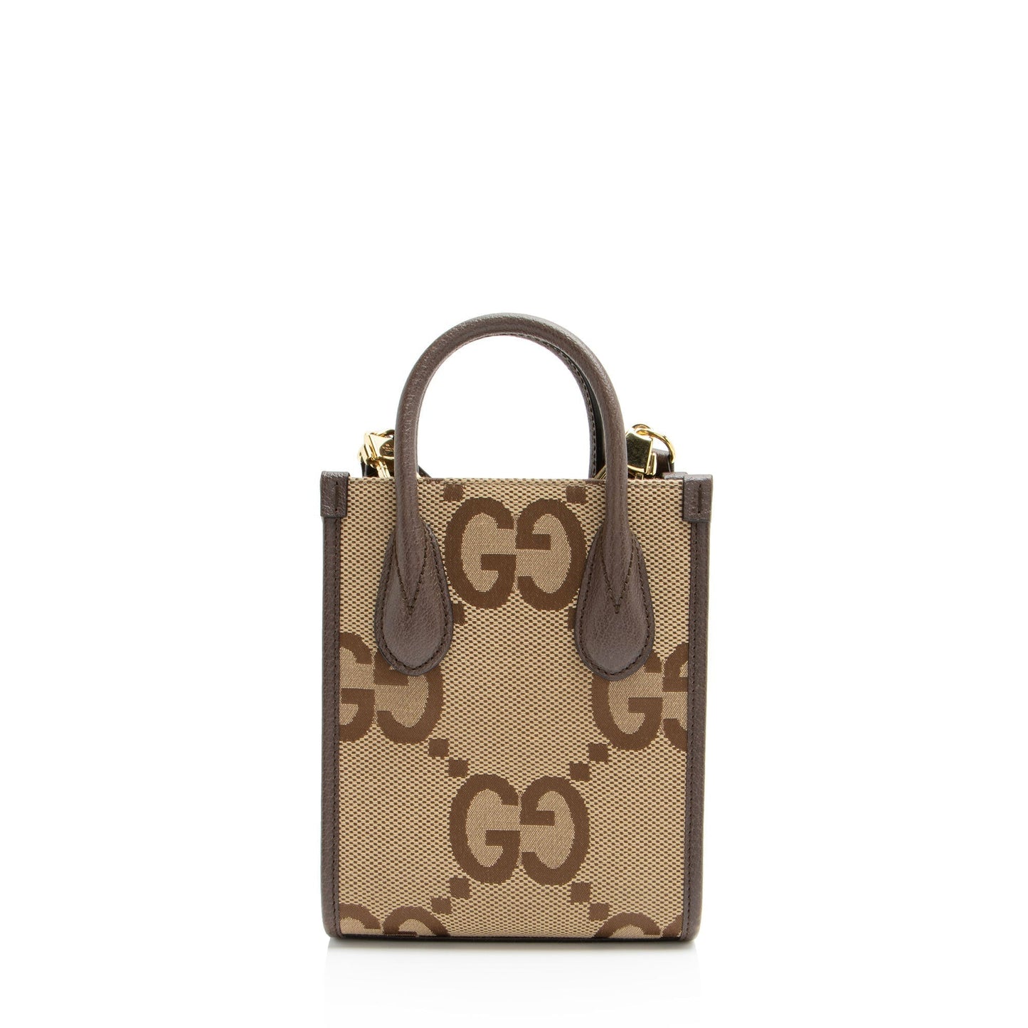 Gucci Jumbo GG Vertical Leather Canvas Nylon Brown Tote Bag