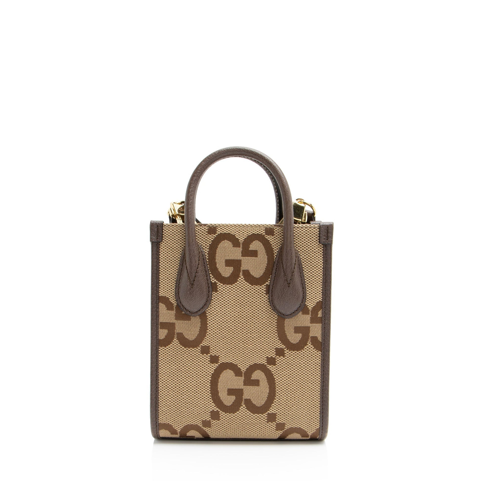 Gucci Jumbo GG Vertical Leather Canvas Nylon Brown Tote Bag