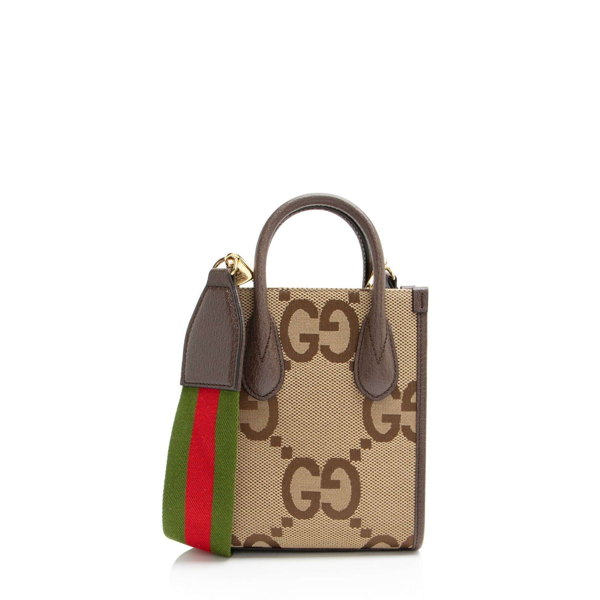 Gucci Jumbo GG Vertical Leather Canvas Nylon Brown Tote Bag