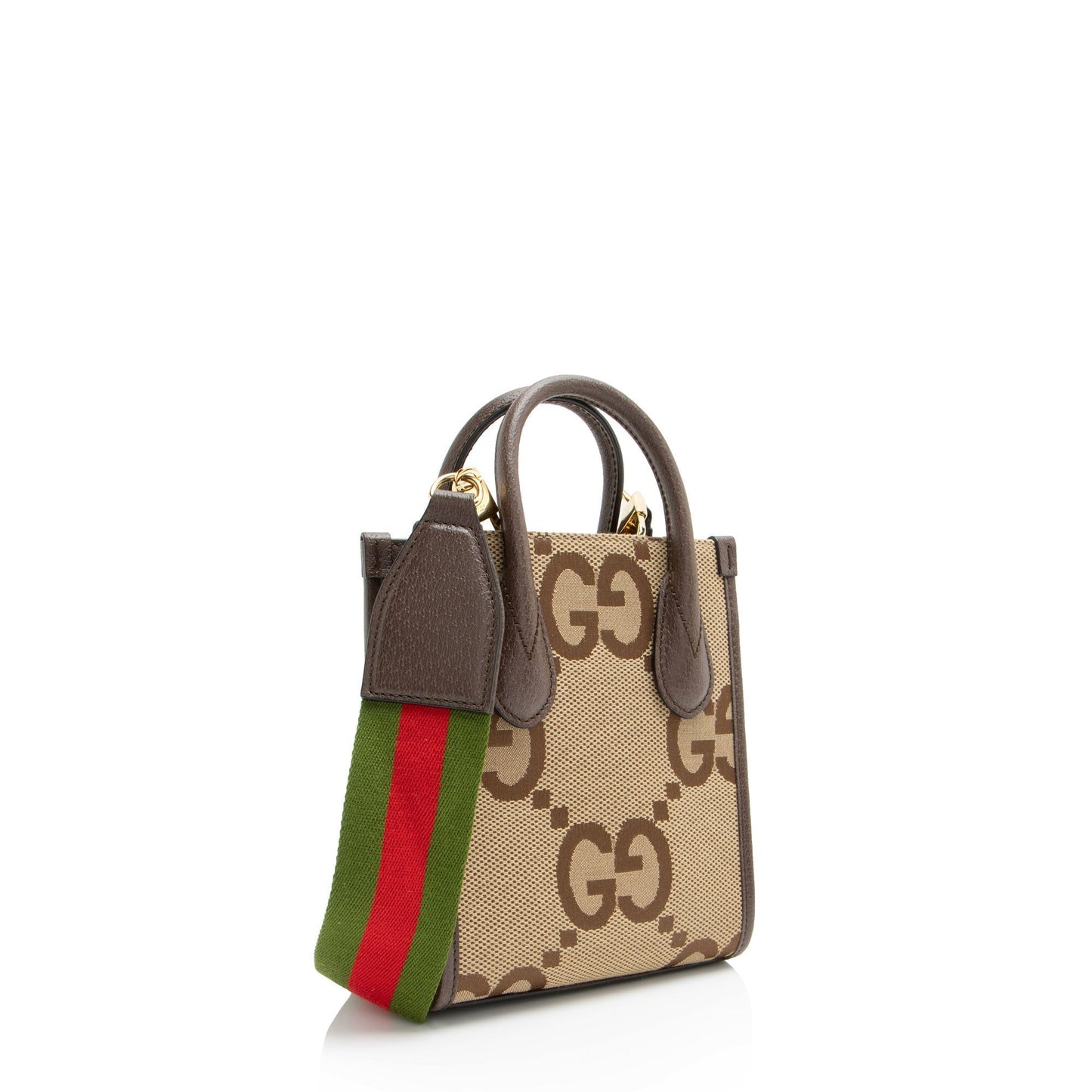 Gucci Jumbo GG Vertical Leather Canvas Nylon Brown Tote Bag