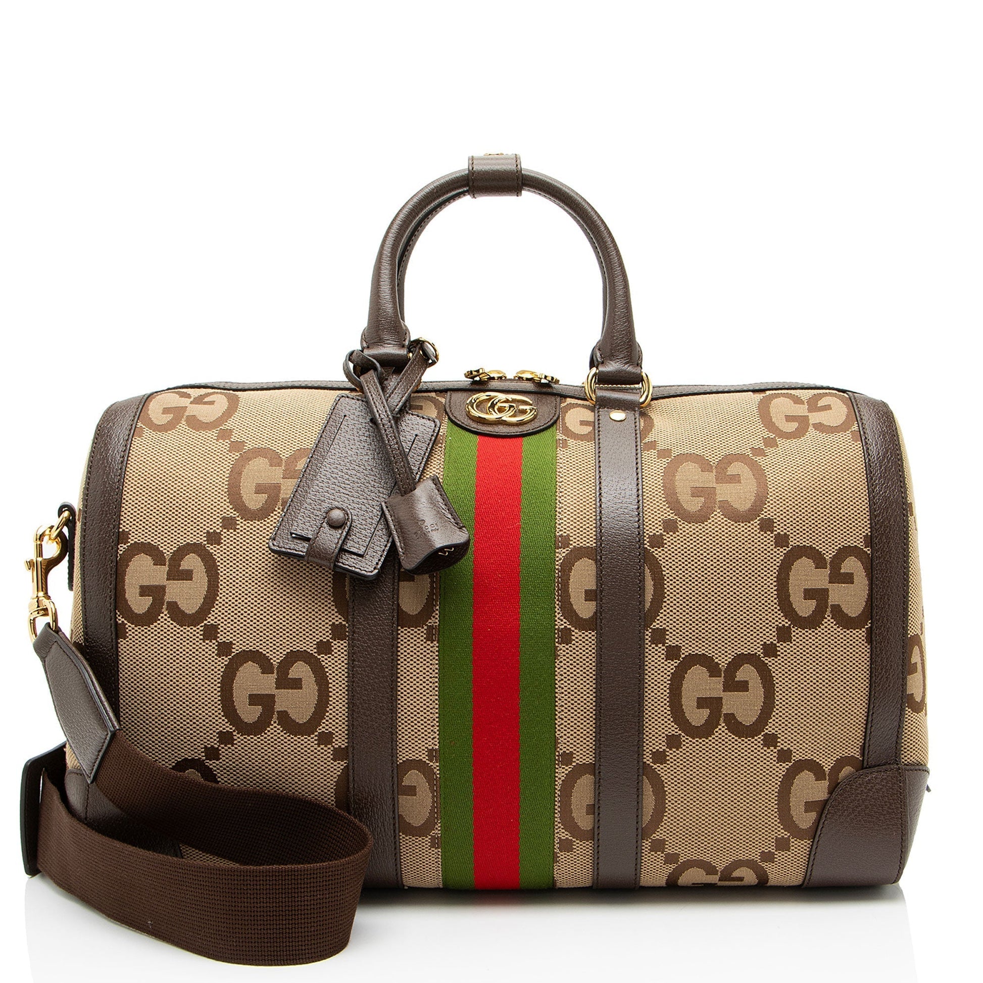 Gucci Jumbo GG Web Duffle Canvas Medium Travel Bag