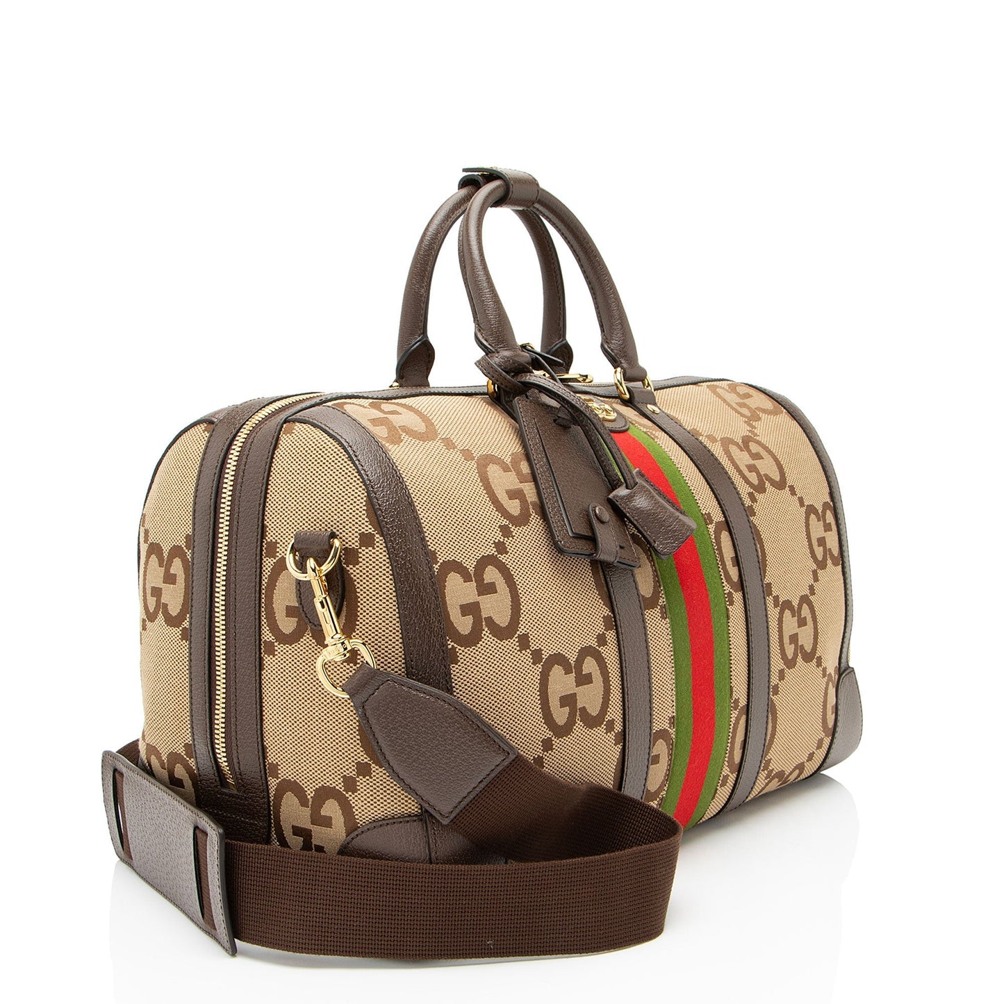 Gucci Jumbo GG Web Duffle Canvas Medium Travel Bag