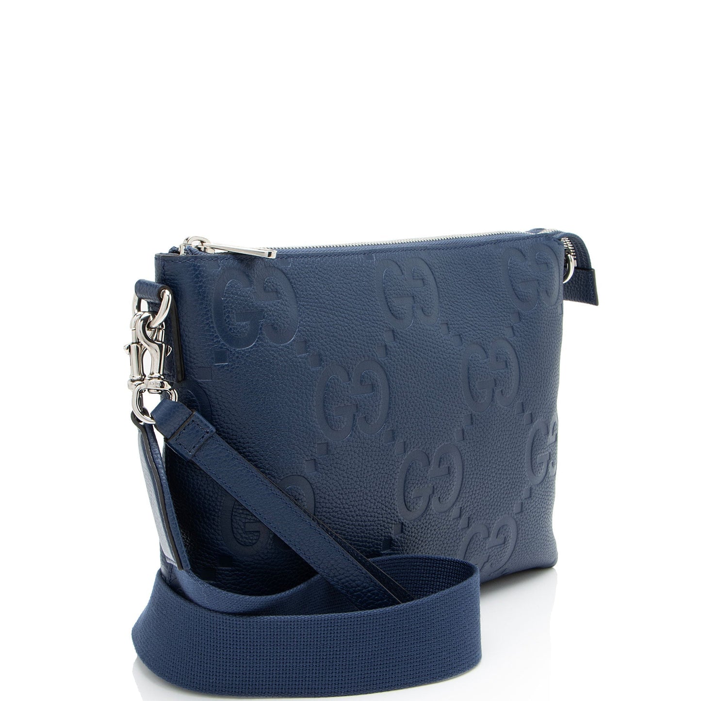 Gucci Jumbo GG Embossed Messenger Leather Nylon Blue Medium Shoulder Bag