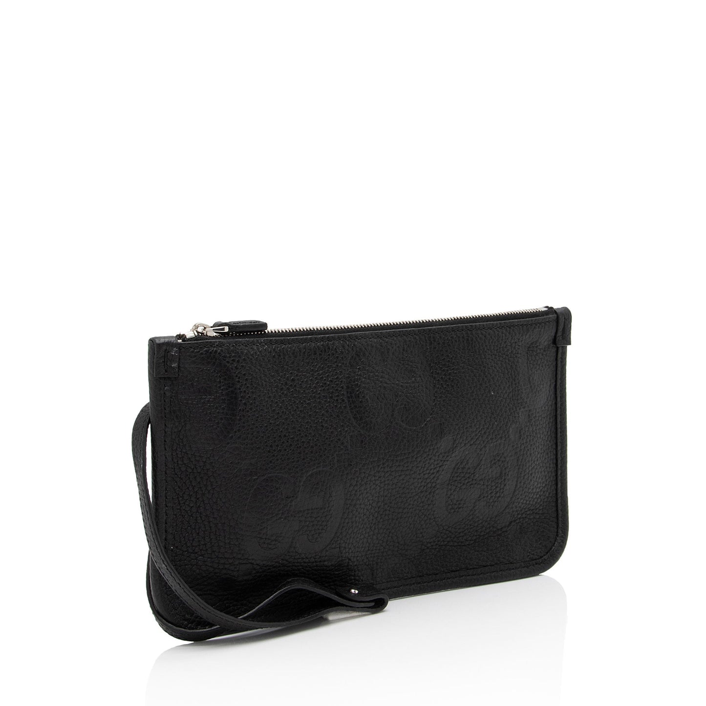 Gucci Jumbo GG Pochette SHF-uWY65R Leather Black Clutch Bag