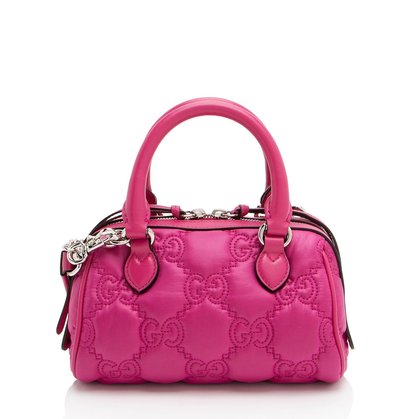 Gucci Jumbo GG Bowling Matelasse Leather Nylon Pink Satchel Bag
