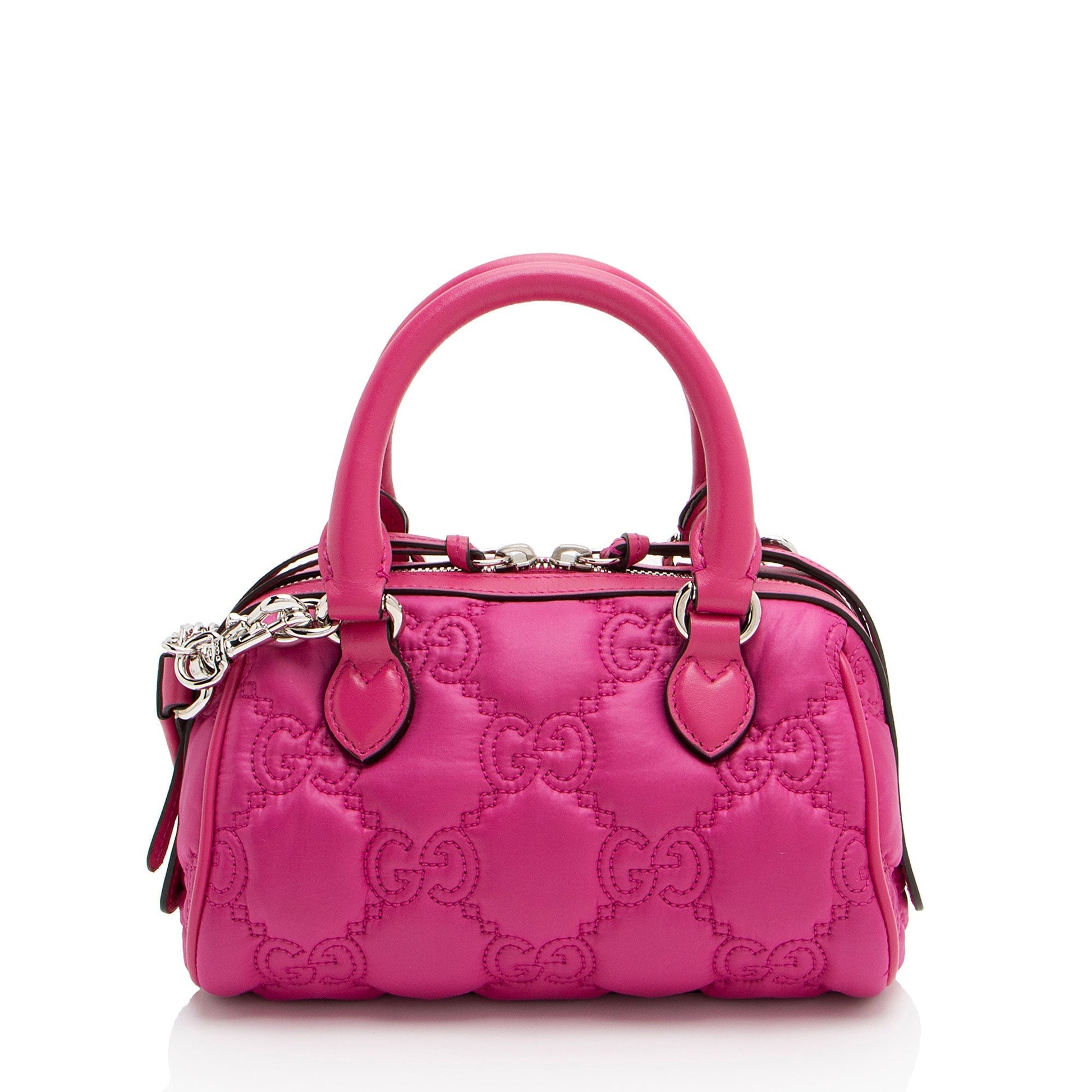 Gucci Jumbo GG Bowling Matelasse Leather Nylon Pink Satchel Bag
