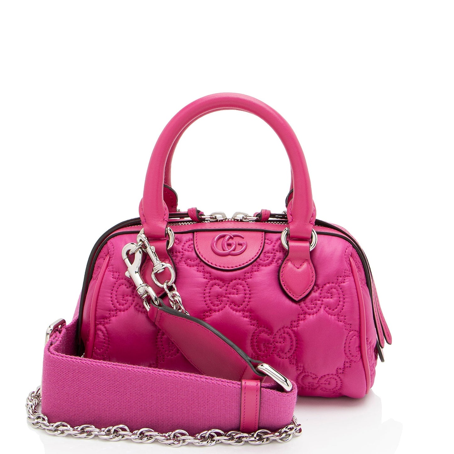 Gucci Jumbo GG Bowling Matelasse Leather Nylon Pink Satchel Bag