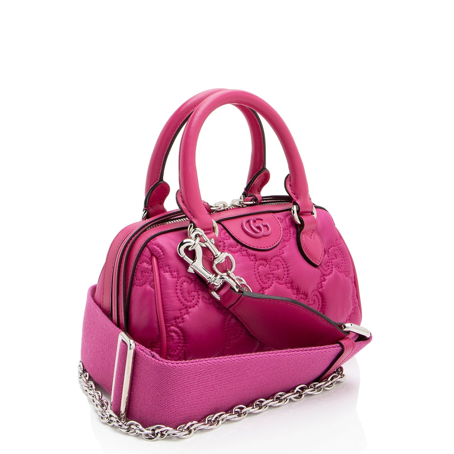Gucci Jumbo GG Bowling Matelasse Leather Nylon Pink Satchel Bag