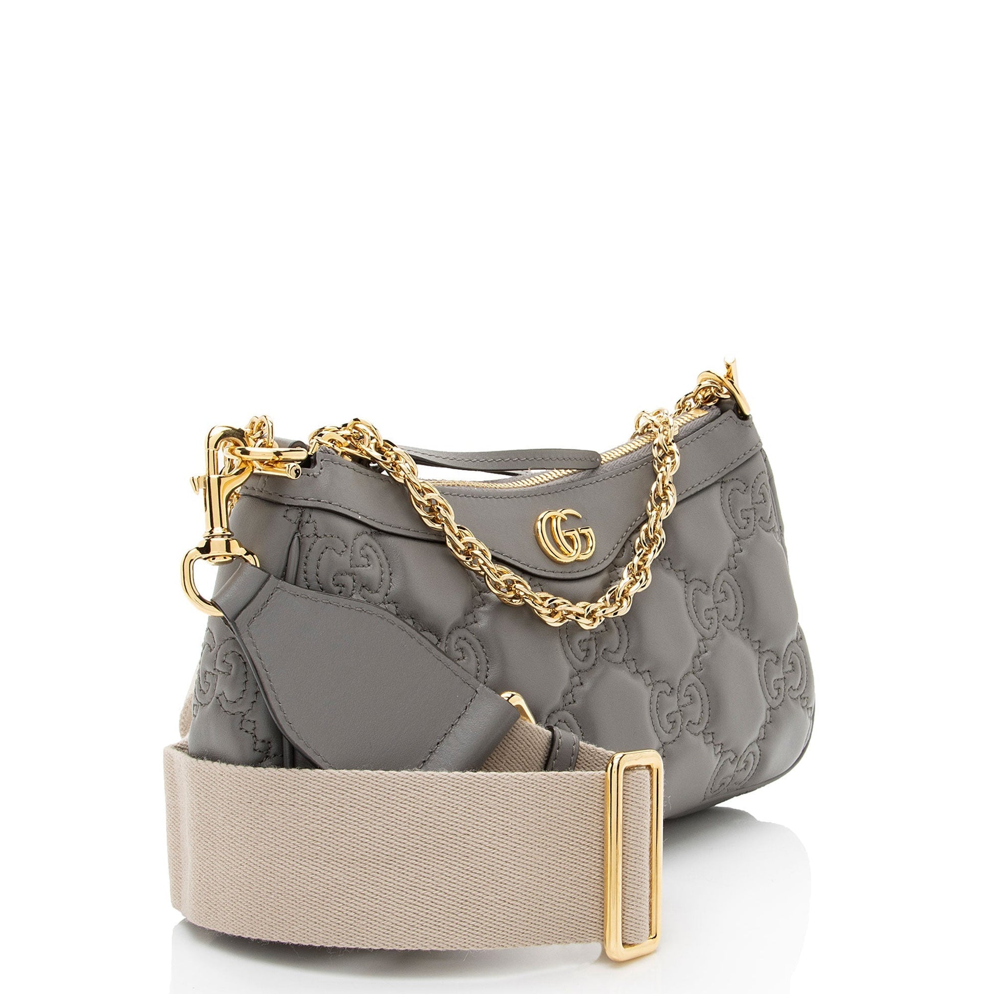 Gucci Jumbo GG Chain Matelasse Leather Nylon Grey Crossbody Bag