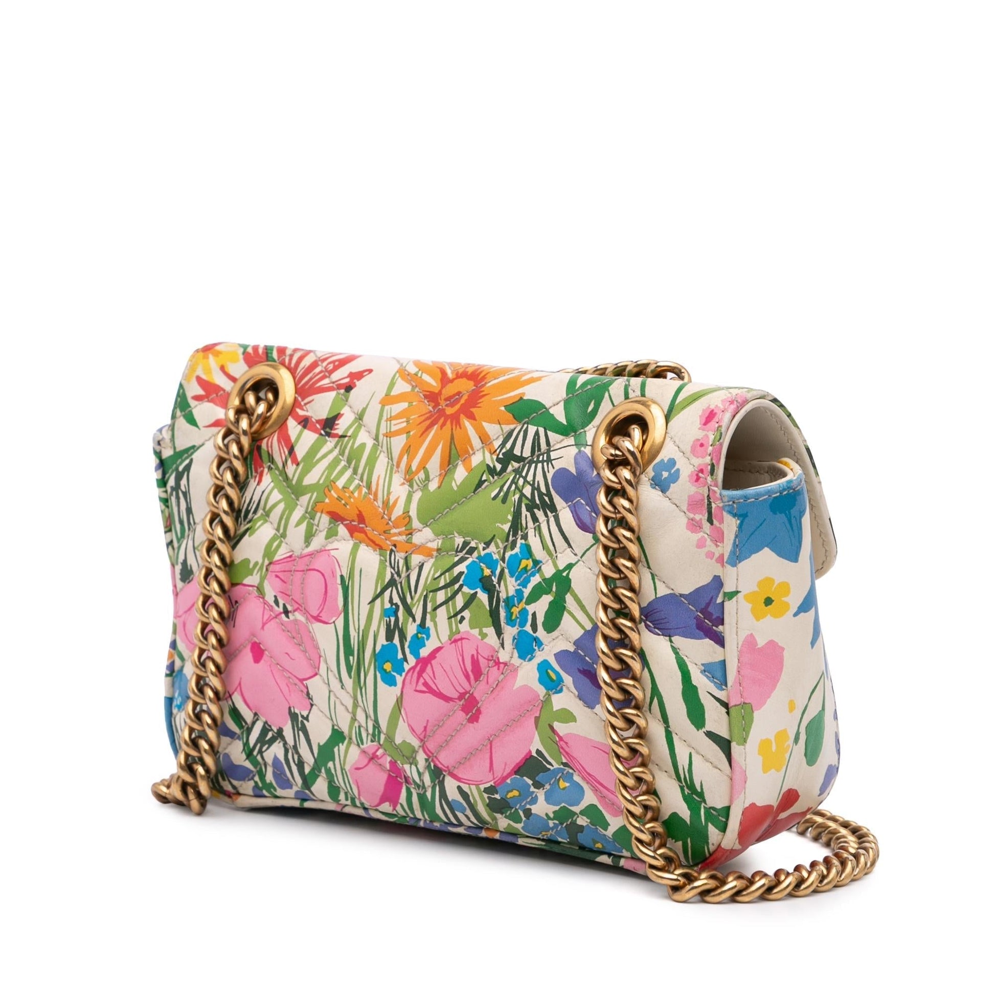 Gucci Ken Scott GG Marmont Floral Matelasse Leather Calf White Crossbody Bag