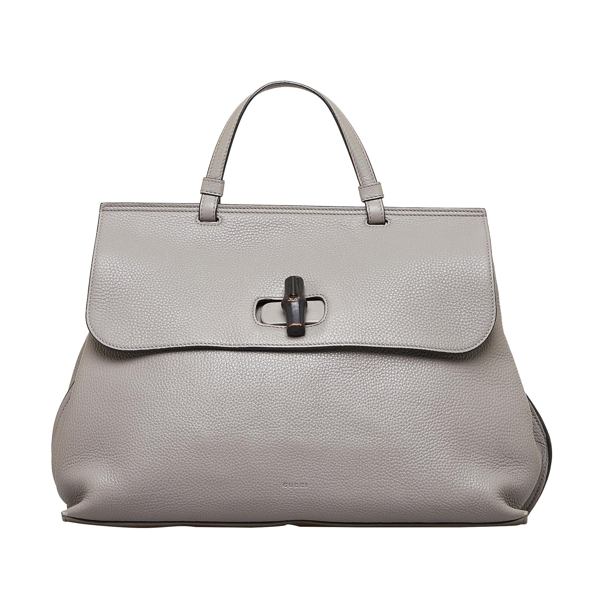 Gucci Bamboo Daily SHG-emTnzB Calf Grey Large Satchel Bag
