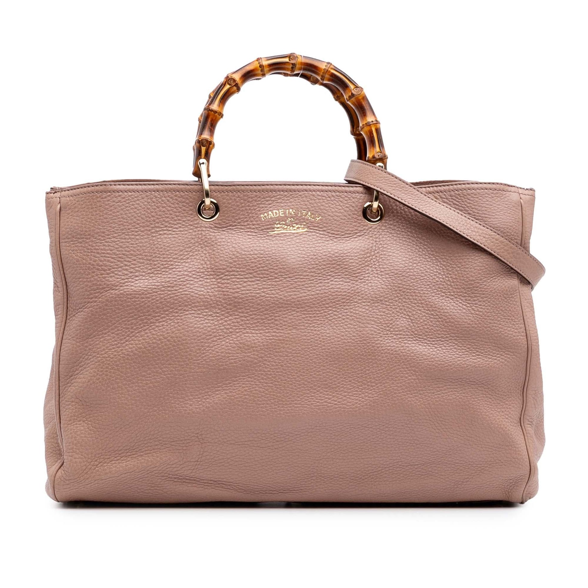 Gucci Bamboo Shopper Calf Calfskin Pink Large Satchel Bag
