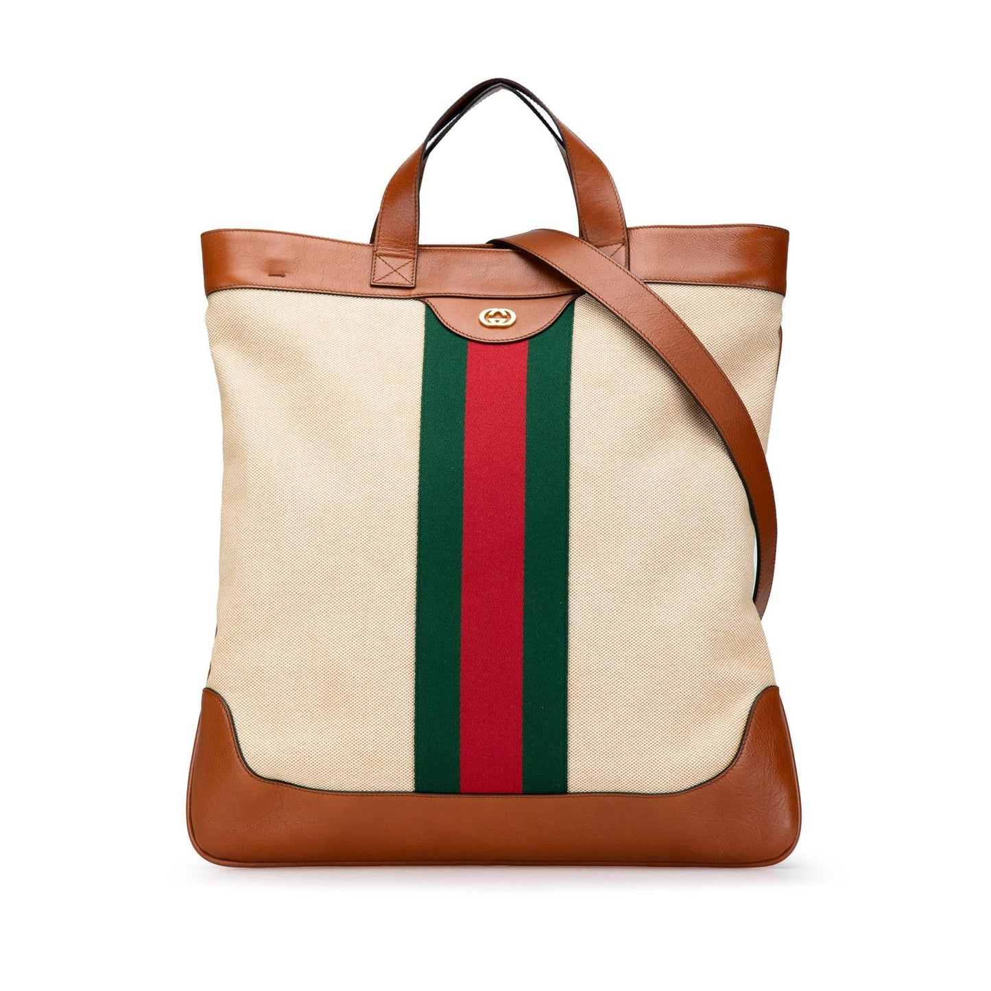 Gucci Web Canvas Calf Brown Large Satchel Bag Shg Befdnr