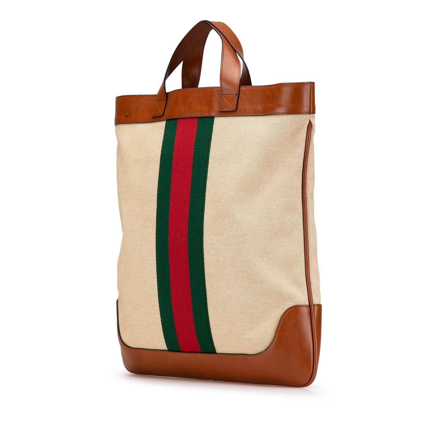Gucci Web Canvas Calf Brown Large Satchel Bag Web Satchel