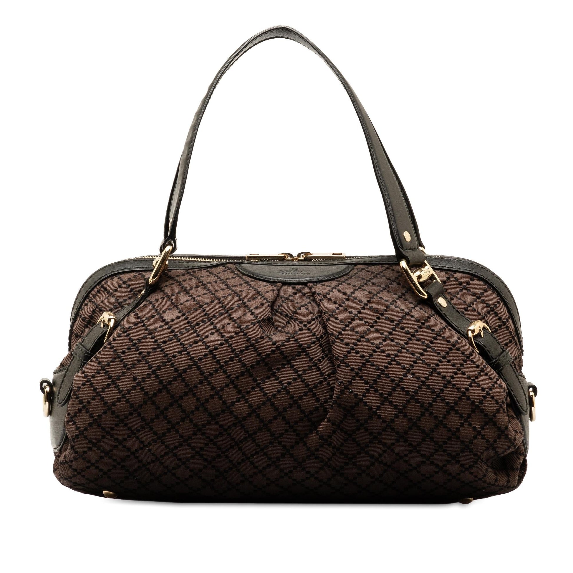 Gucci Diamante Bridle Boston SHG-5Pli7x Canvas Brown Large Shoulder Bag