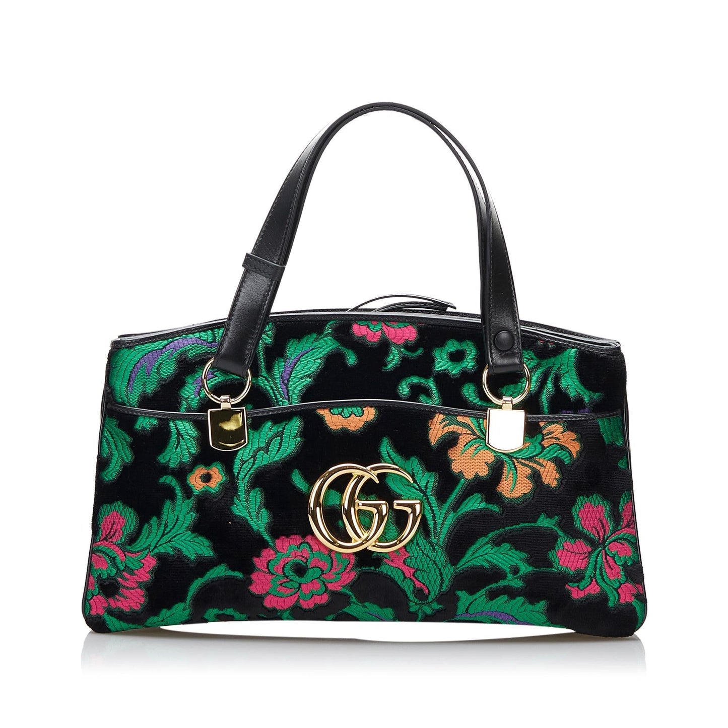 Gucci Floral Arli SHG-woTZ0r Calf Black Large Satchel Bag