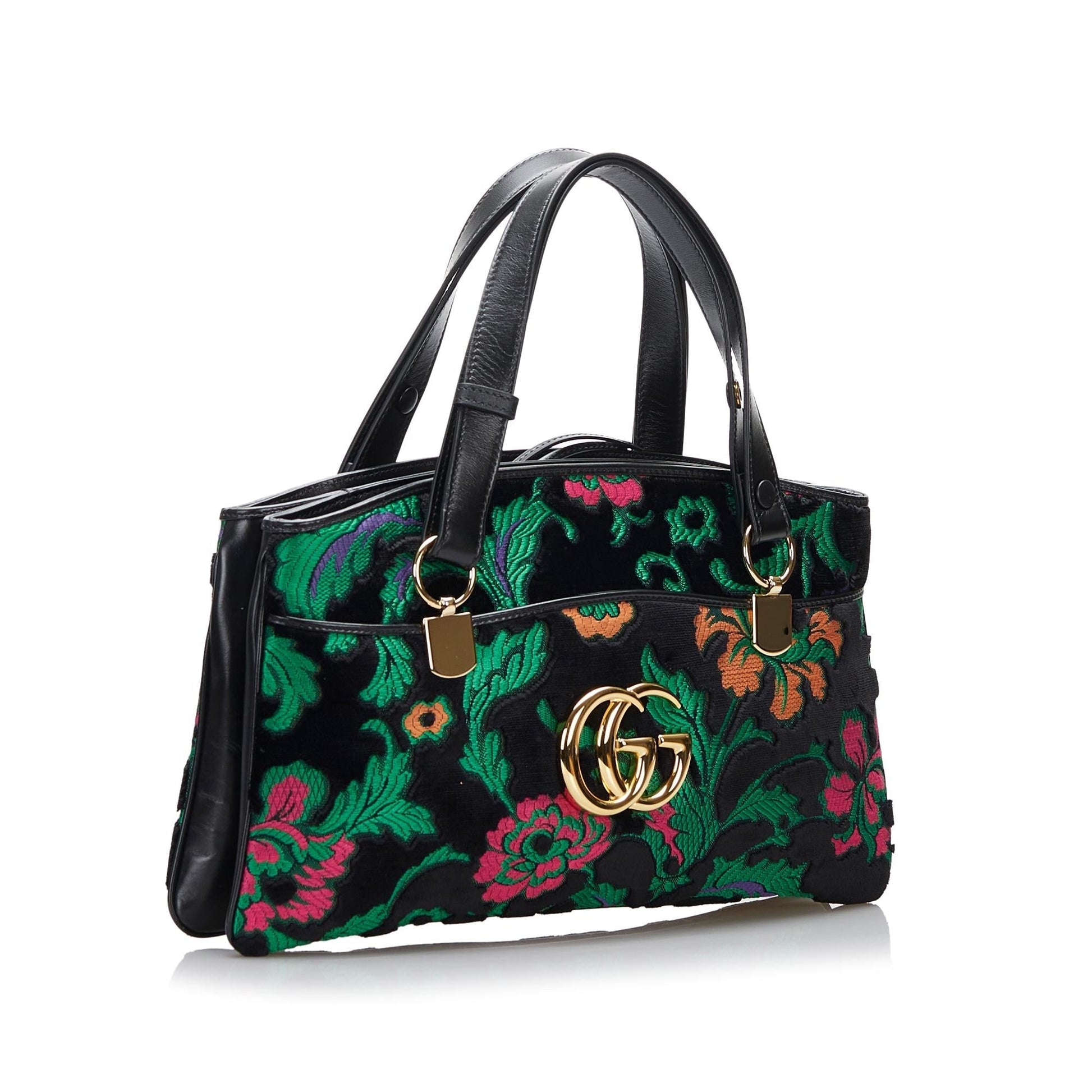 Gucci Floral Arli SHG-woTZ0r Calf Black Large Satchel Bag