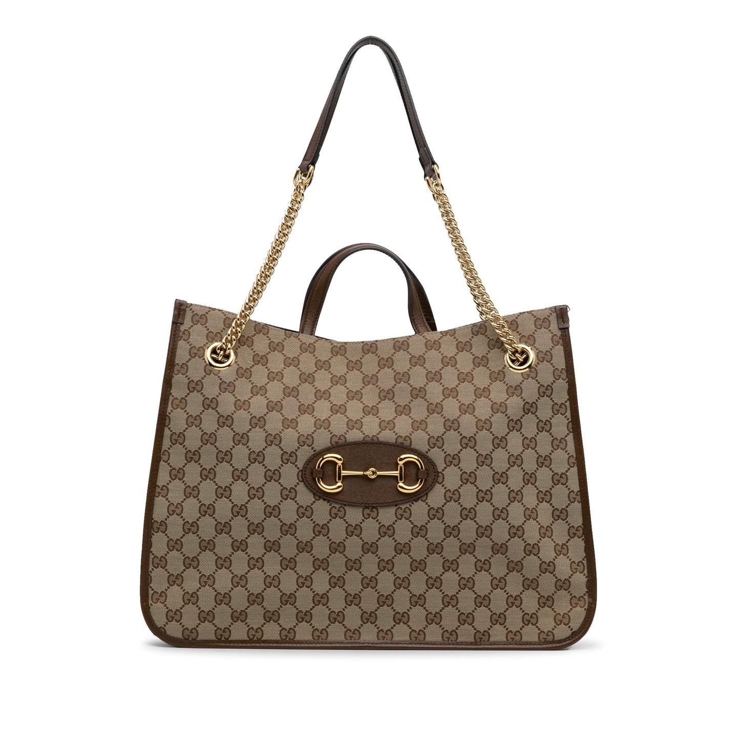 Gucci GG Horsebit Chain SHG-y7zkCB Canvas Calf Brown Large Tote Bag