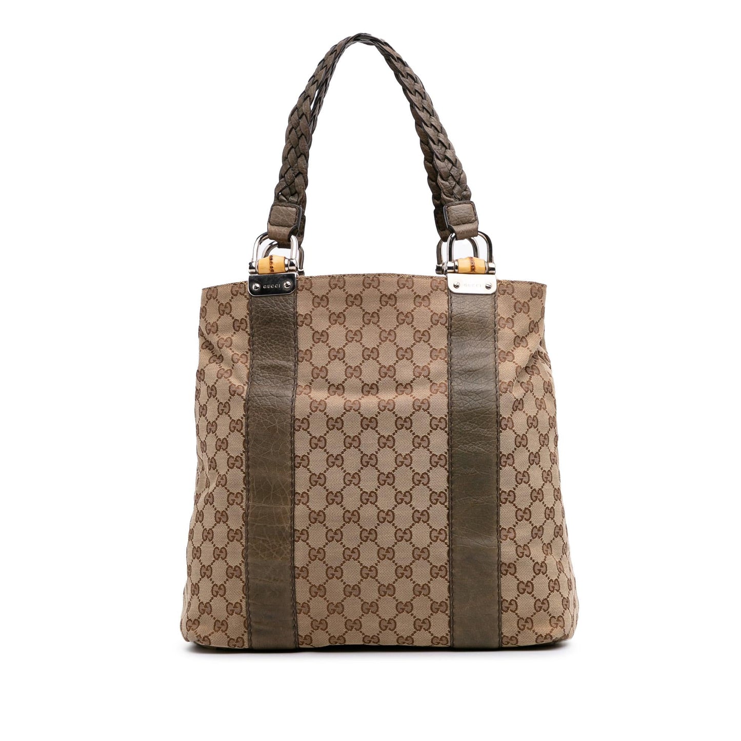 Gucci GG Bamboo Libeccio Canvas Calf Brown Large Tote Bag