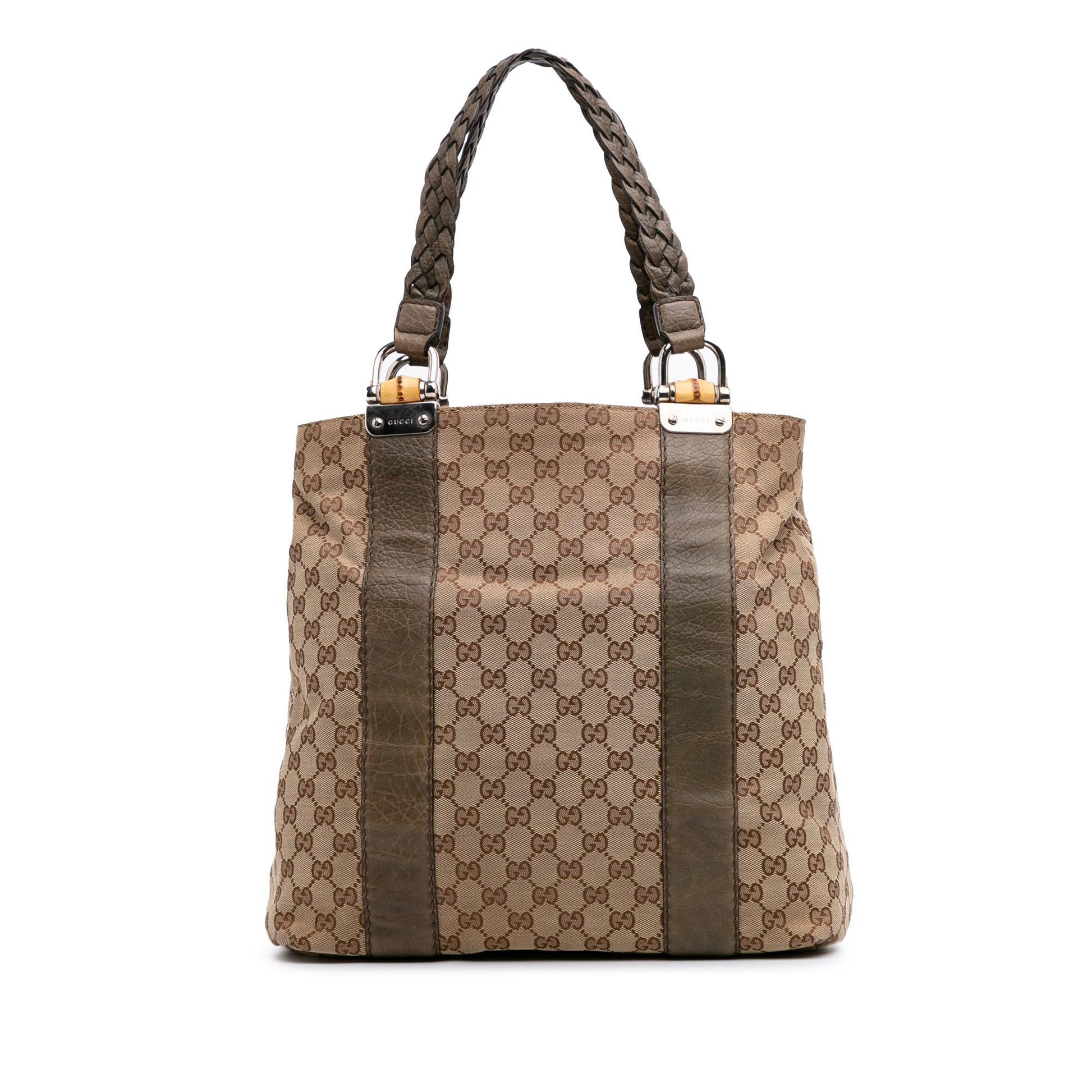 Gucci GG Bamboo Libeccio Canvas Calf Brown Large Tote Bag