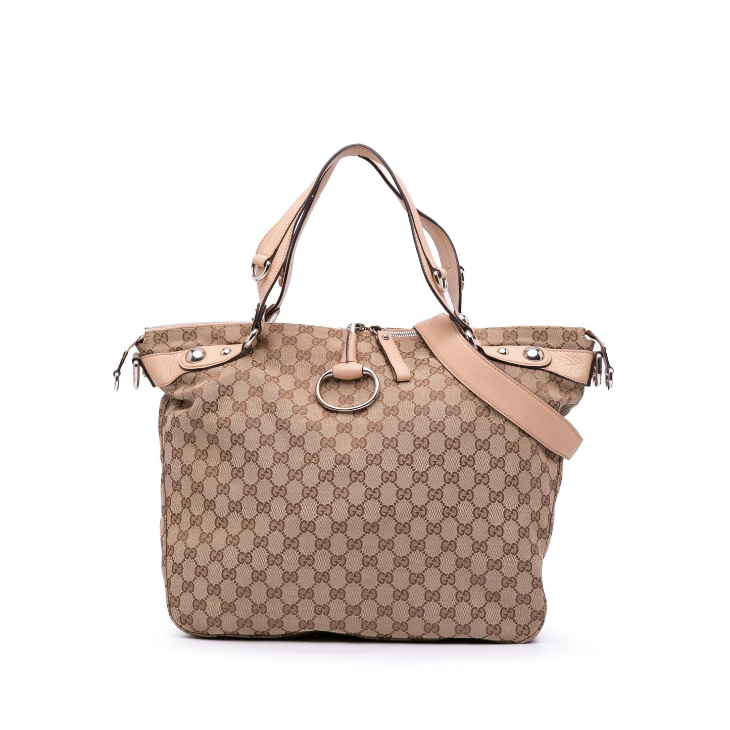 Gucci GG Icon Bit Canvas Calf Brown Large Satchel Bag Bit Satchel