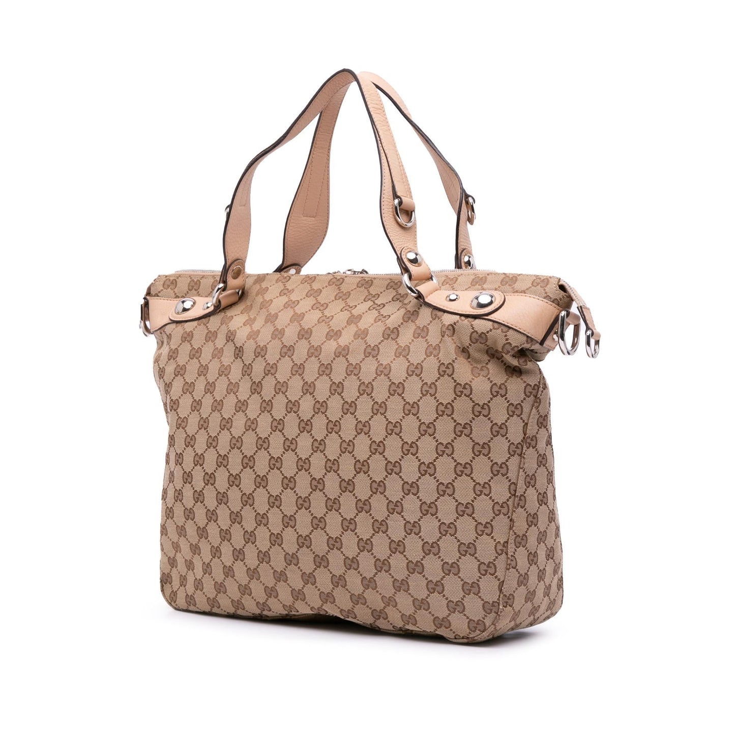 Gucci GG Icon Bit Canvas Calf Brown Large Satchel Bag Bit Satchel