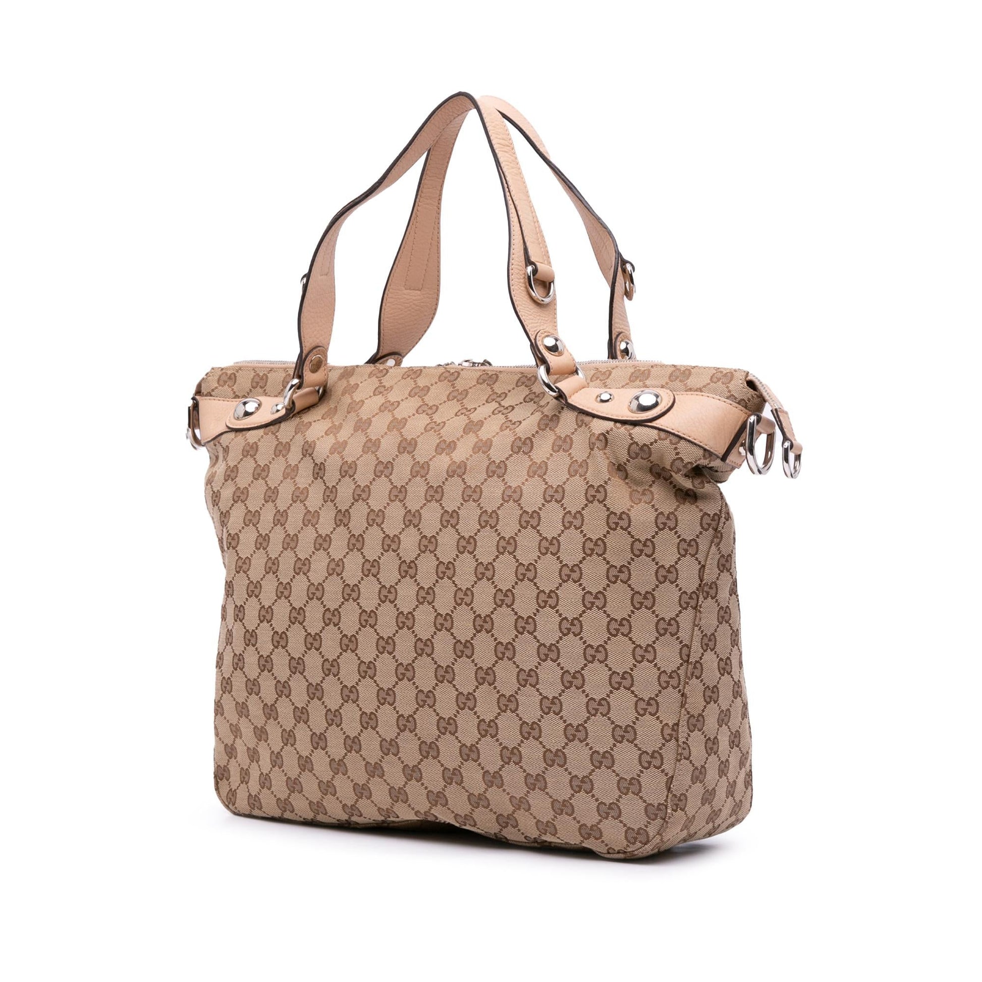Gucci GG Icon Bit Canvas Calf Brown Large Satchel Bag