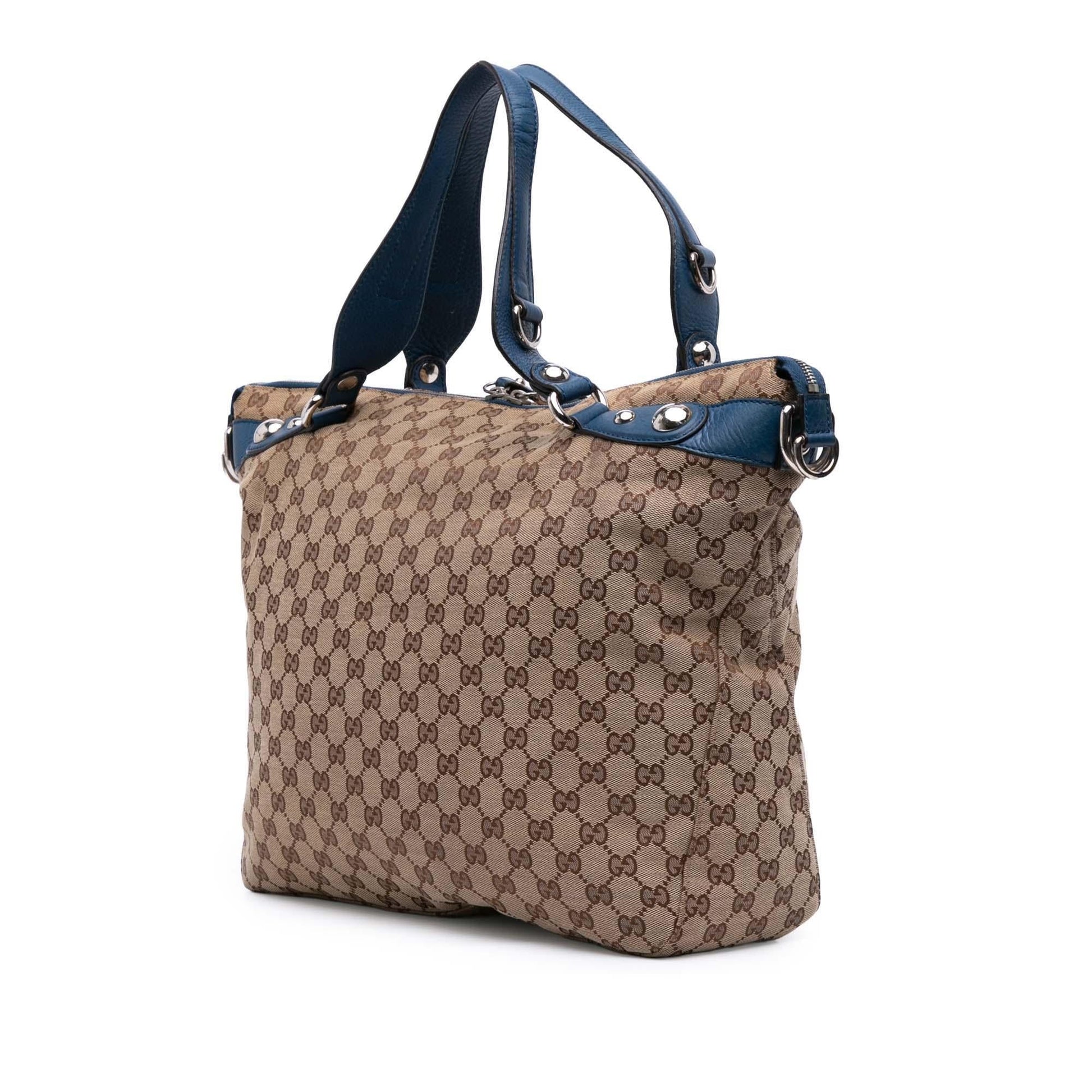 Gucci GG Icon Bit Canvas Brown Blue Large Satchel Bag