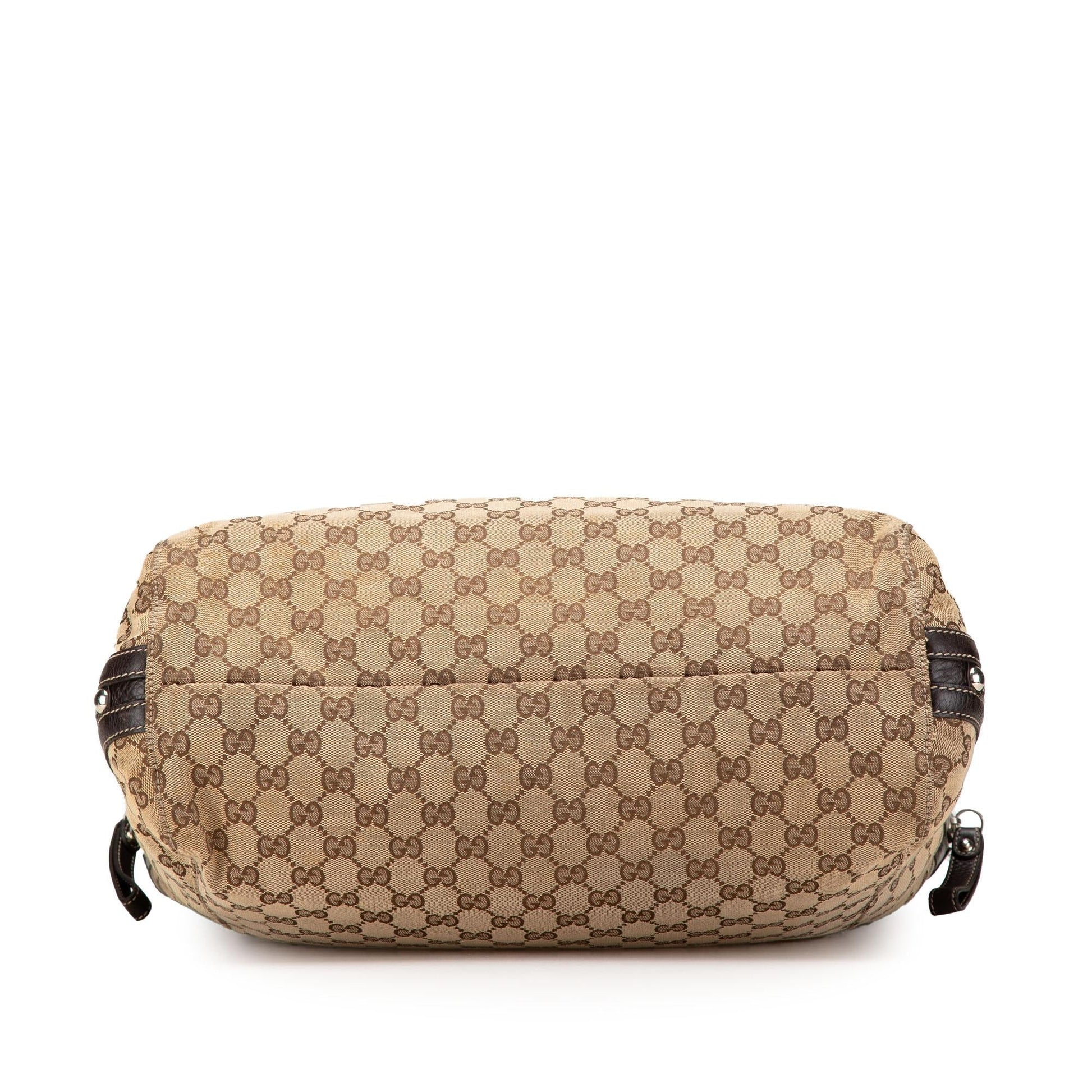 Gucci GG Icon Bit Zip Canvas Calf Brown Large Tote Bag